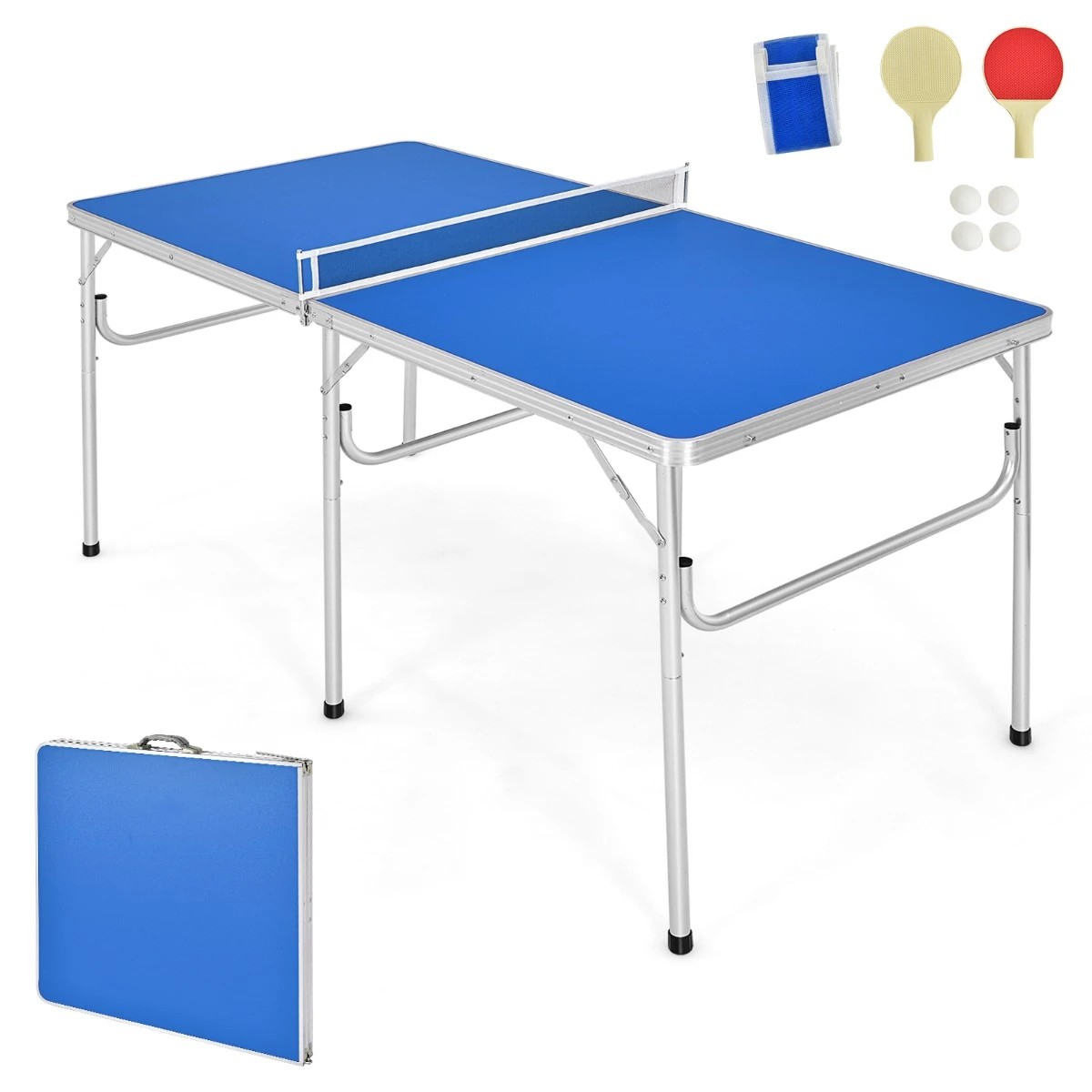 1 Costway Foldable Table Tennis Table Ping Pong Desk w/Paddles & Balls Training Equipment, 1 of 1