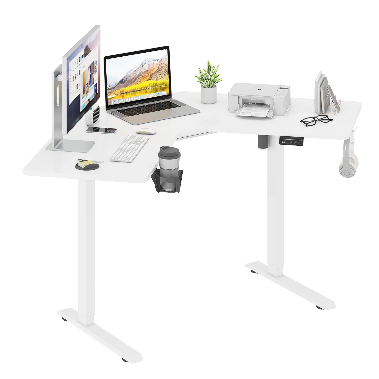 1 Advwin Electric Standing Desk L Shaped Corner Height Adjustable - White, 1 of 5