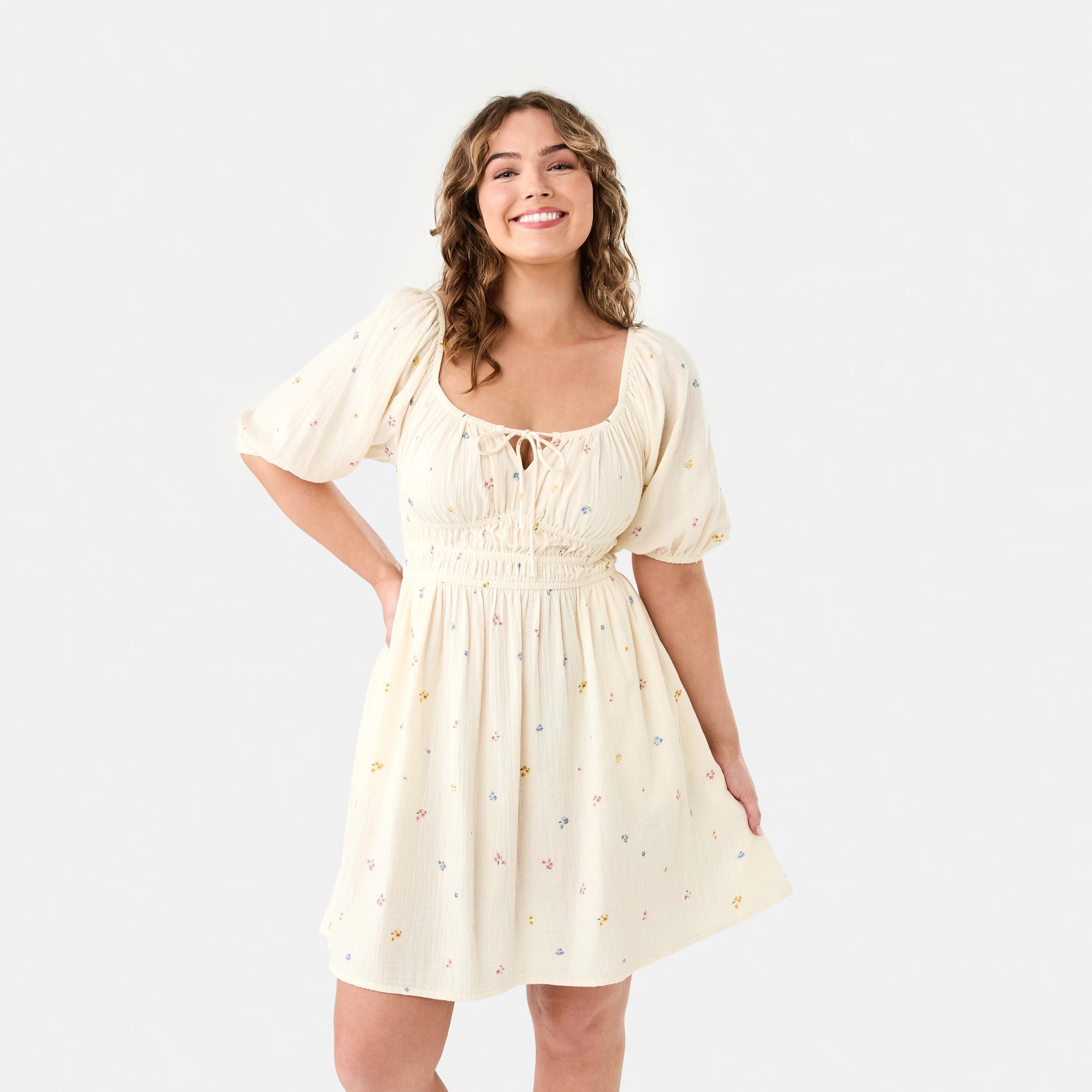 1 Short Puff Sleeve Mini Dress Tiny Ditsy, 1 of 10
