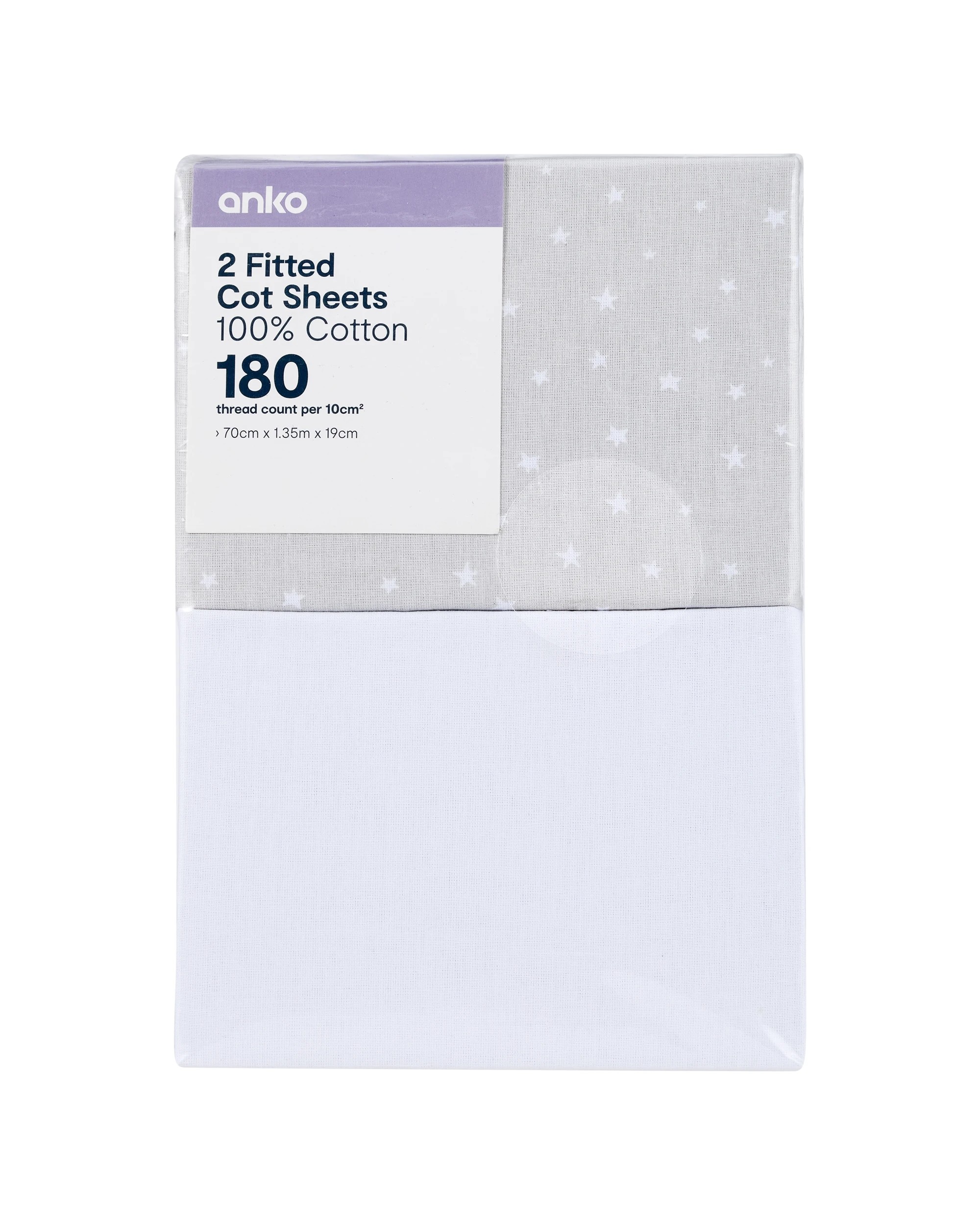 6 2 Pack Cotton Fitted Cot Sheets - Stars, 6 of 6