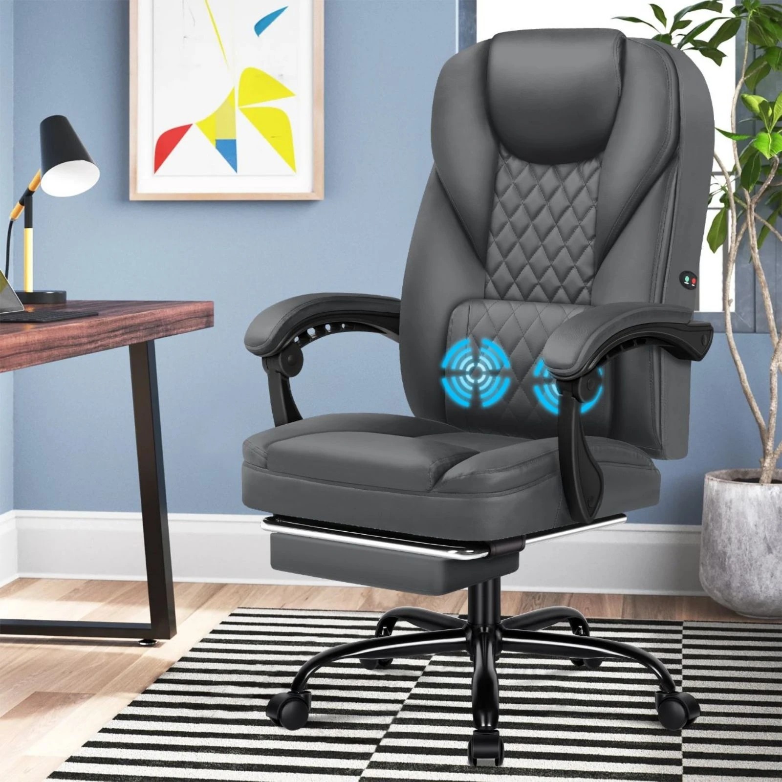 2 Alfordson Massage Office Chair Executive Seat Gaming Computer Leather Recliner - Grey, 2 of 10