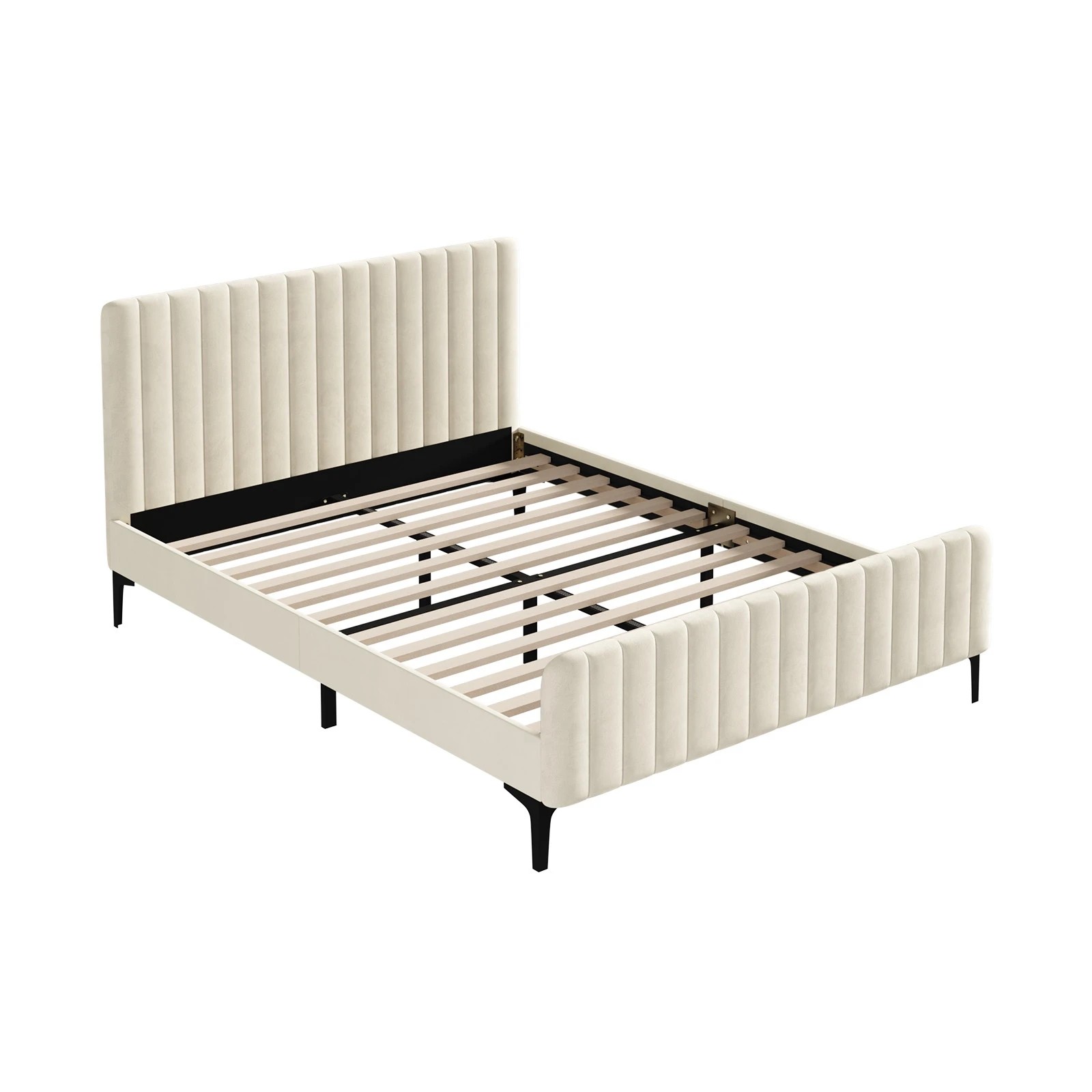 1 Oikiture Queen Bed Frame Beds Platform Velvet
 - Beige, 1 of 10