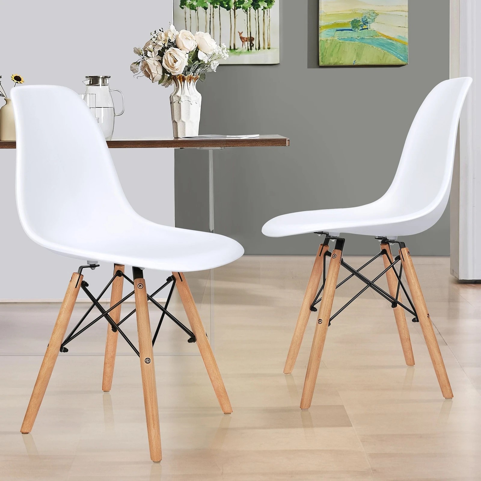 2 Alfordson 4x Dining Chairs Retro Steel Kitchen Lounge Cafe Solid Wood - White, 2 of 10