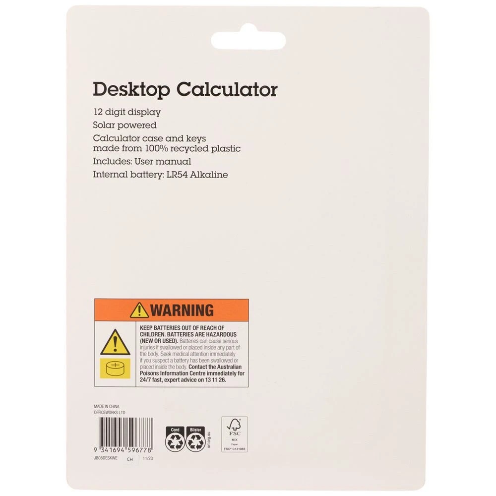 3 J.Burrows Desktop 12 Digit Calculator White, 3 of 4