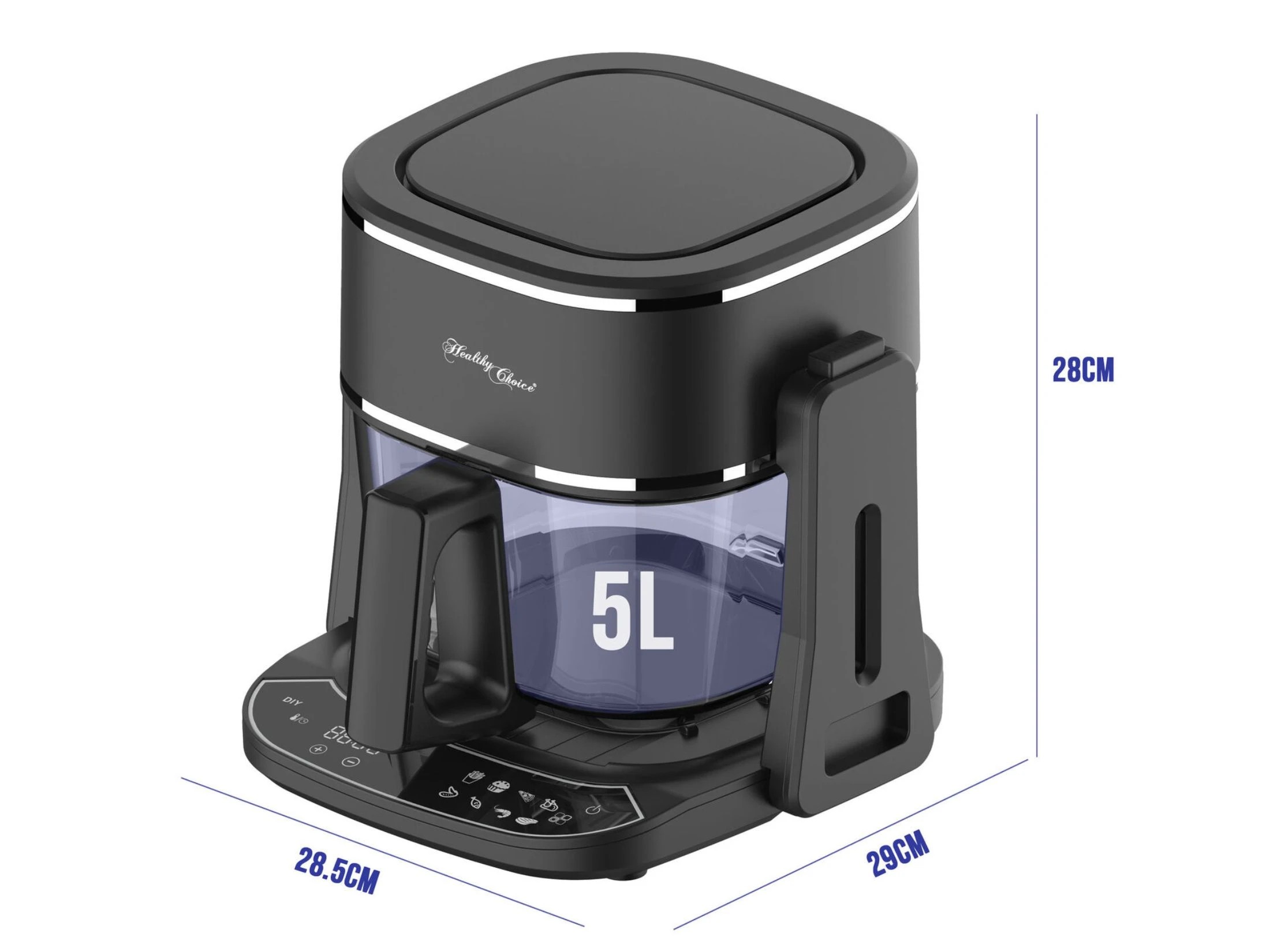 2 Healthy Choice 5L 2in1 Air Fryer and Grill, 1400W, Digital Touch Control, Clear Glass Cooking Basket, 2 of 4