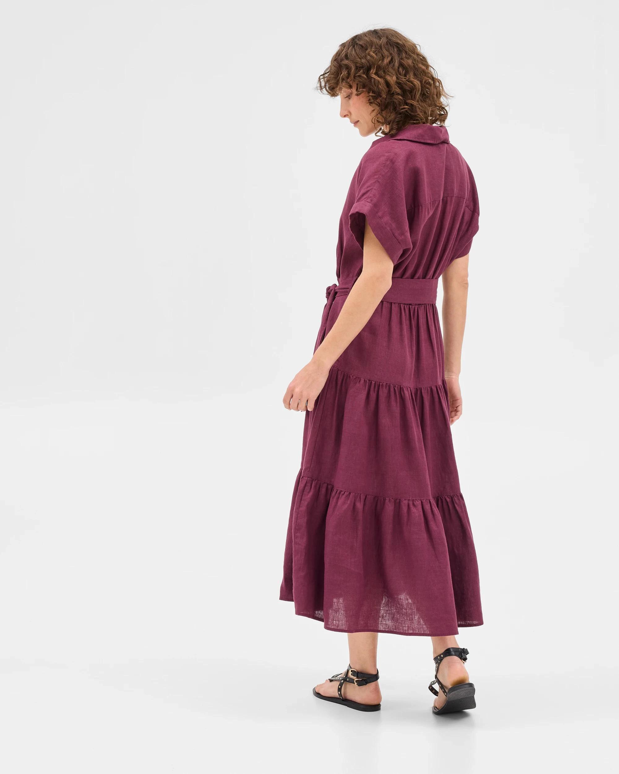 4 Target Woman European Linen Tiered Wrap Midi Dress MAUVE WINE, 4 of 6