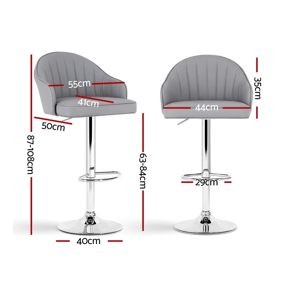 2 Artiss 2x Bar Stools Kitchen Swivel Gas Lift Counter Chair Shell Leather - Grey, 2 of 2