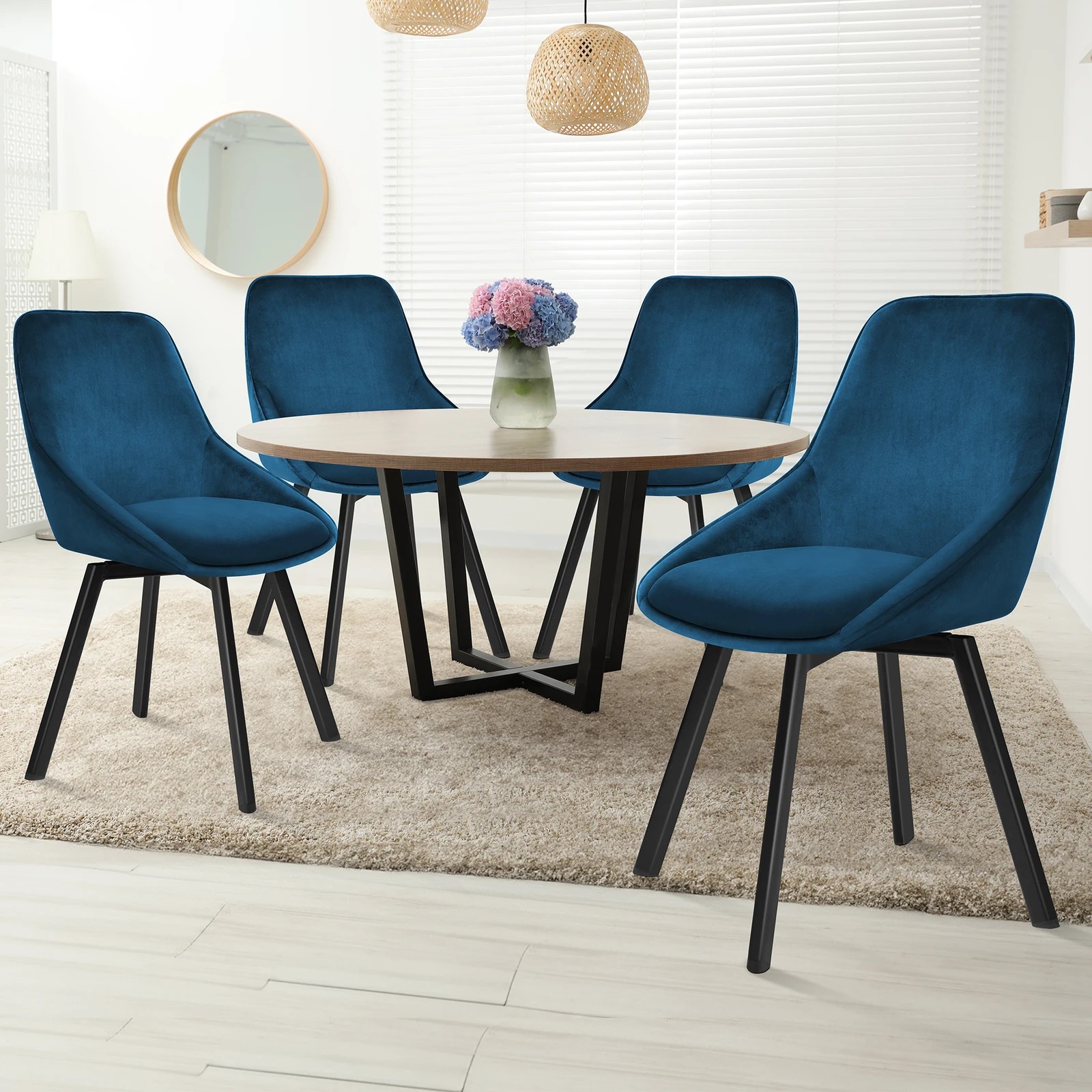 2 Alfordson 4x Dining Chairs Accent Kitchen Swivel Lounge Padded Seat Velvet - Blue, 2 of 8