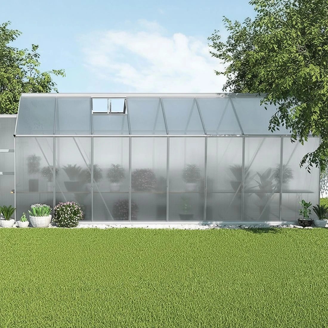 5 Green Fingers Greenhouse Double Doors Aluminium Green House Garden Shed - Silver, 5 of 8