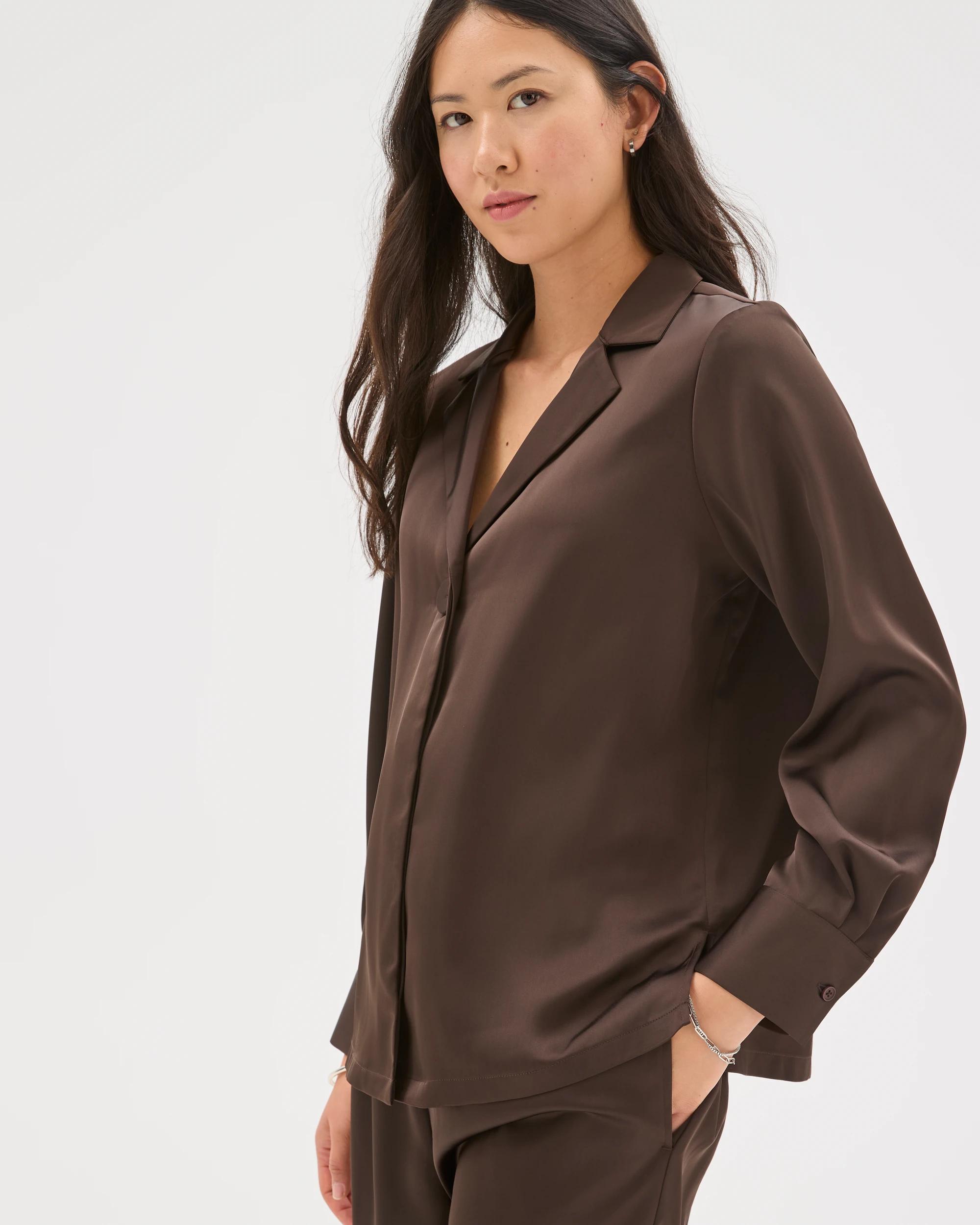 4 Preview Long Sleeve Satin Shirt COFFEE BEAN, 4 of 6
