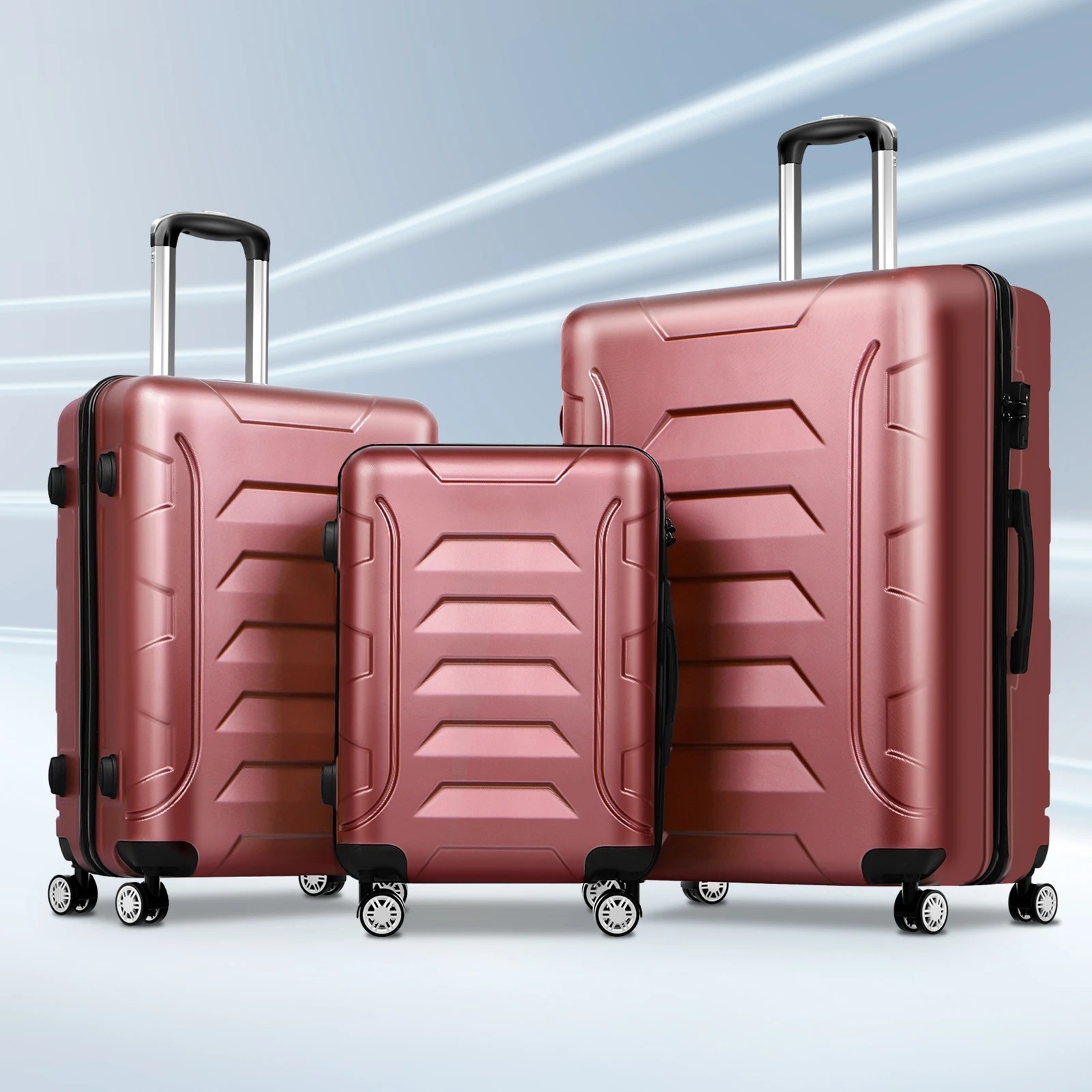 2 Alfordson Luggage 3PCS Set Suitcase Trolley TSA Carry on Hard Case - Pink, 2 of 10