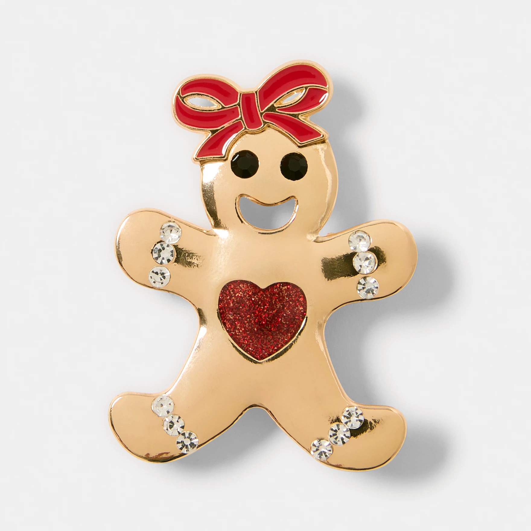 1 Christmas Gingerbread Brooch - Gold Tone and Red, 1 of 6