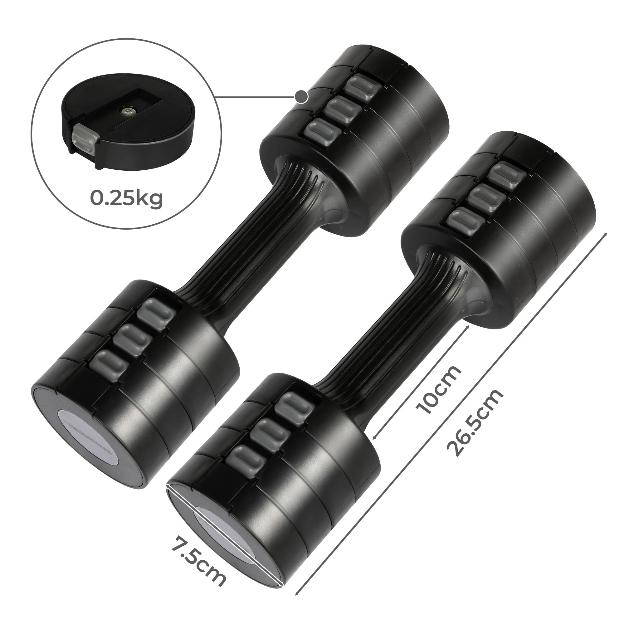 3 Centra A Pair Of 1kg To 2.5kg Adjustable Dumbbells With Metal Weight, 3 of 7
