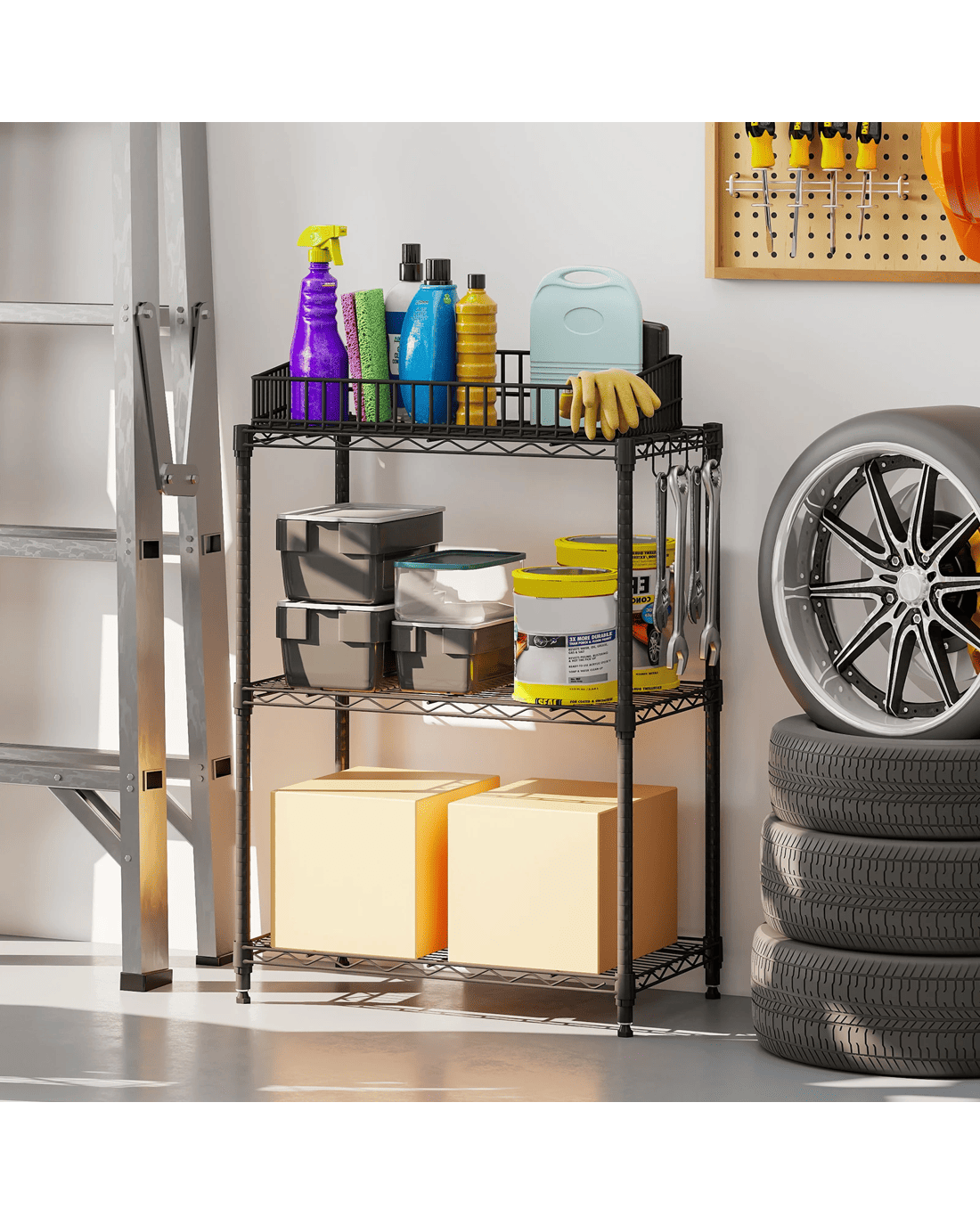 Costway 3-Tier Wire Shelving Unit Adjustable Metal Storage Shelves w/4 ...