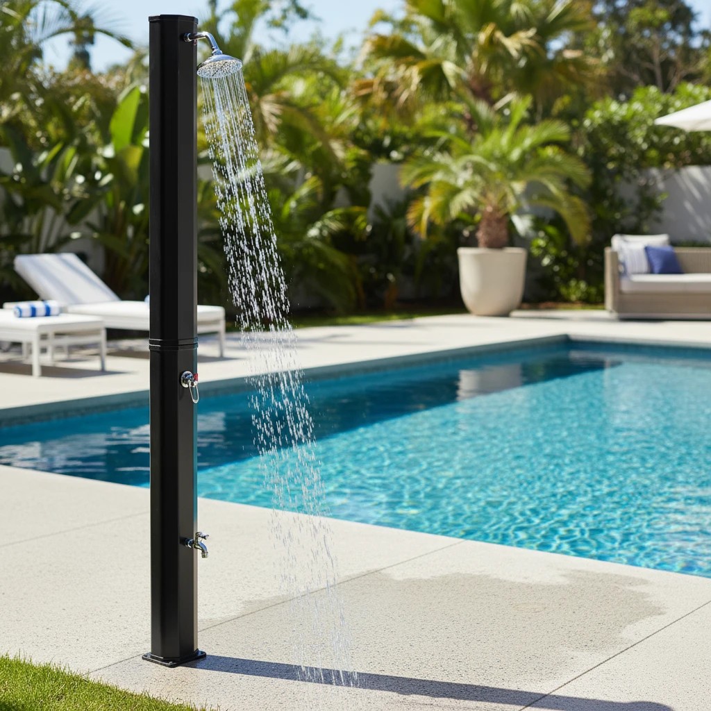 2 Costway Outdoor Solar Heated Shower 35L Portable Shower w/360° Rotating Head & Tap Poolside Beach, 2 of 3