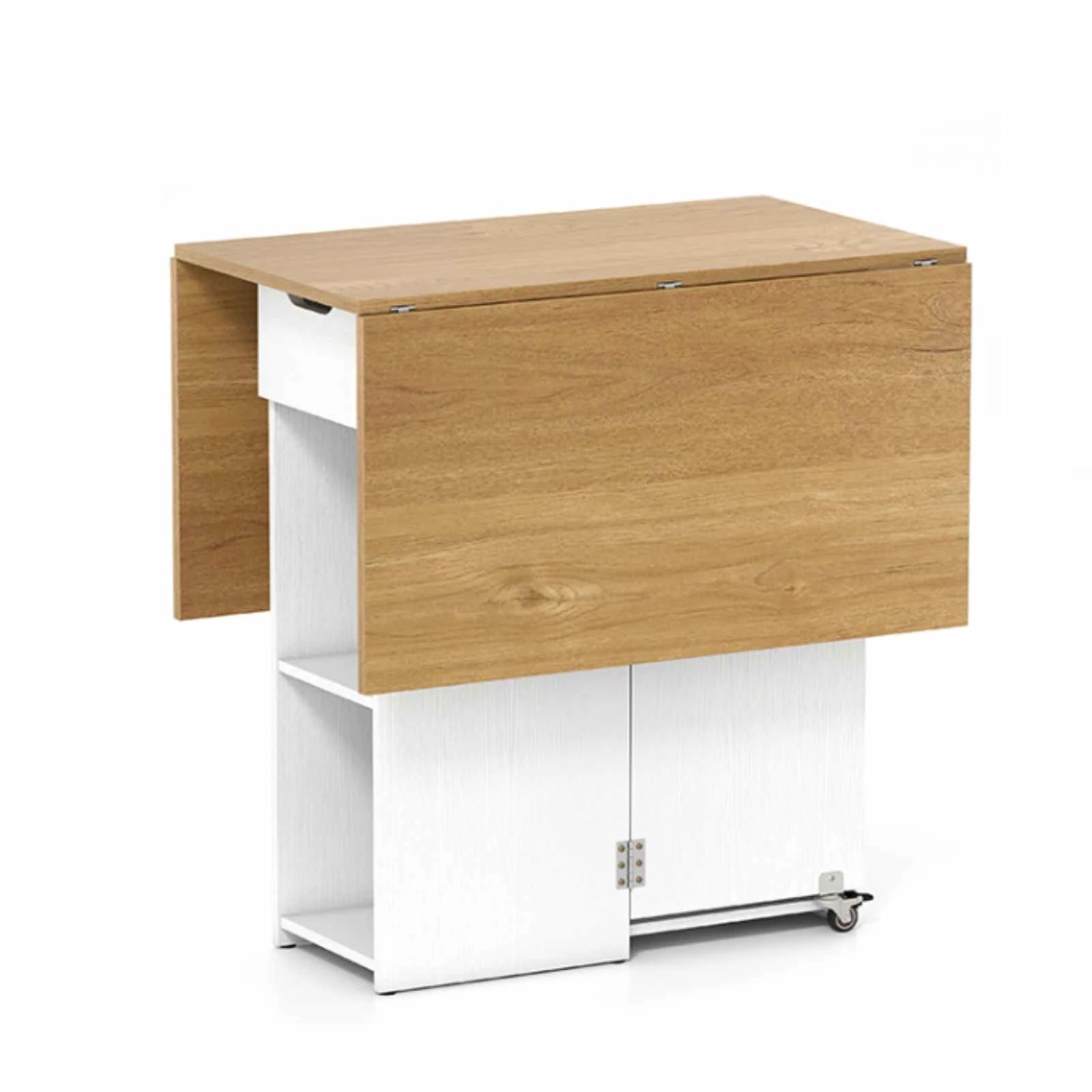 1 Costway Folding Dining Table Extendable Wooden Kitchen Console Table Drop Leaf w/Shelves & Drawer - White, 1 of 5