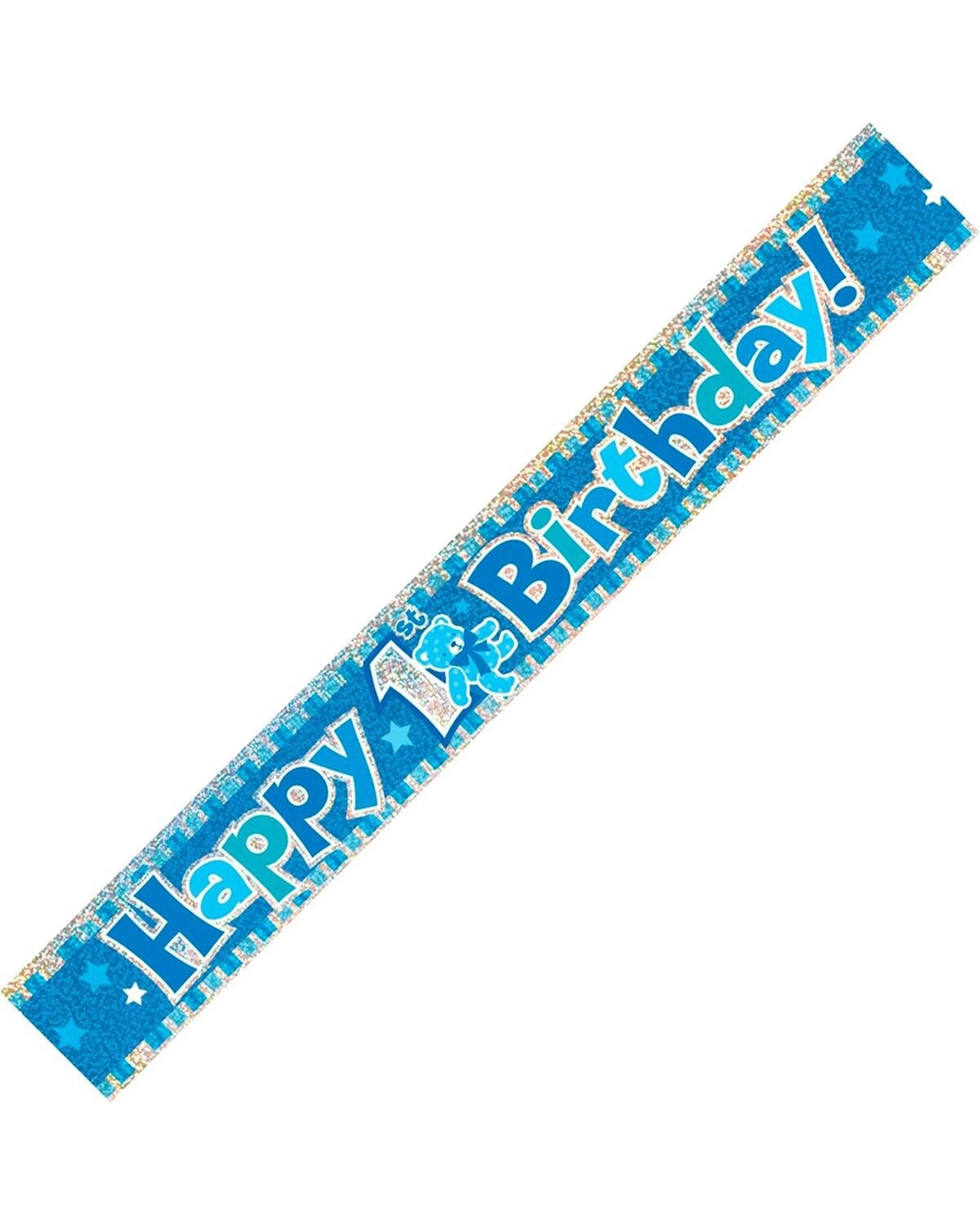 1 Meteor Party Prism Banner Decoration Accessory Happy 1st Birthday 12ft - Blue, 1 of 1