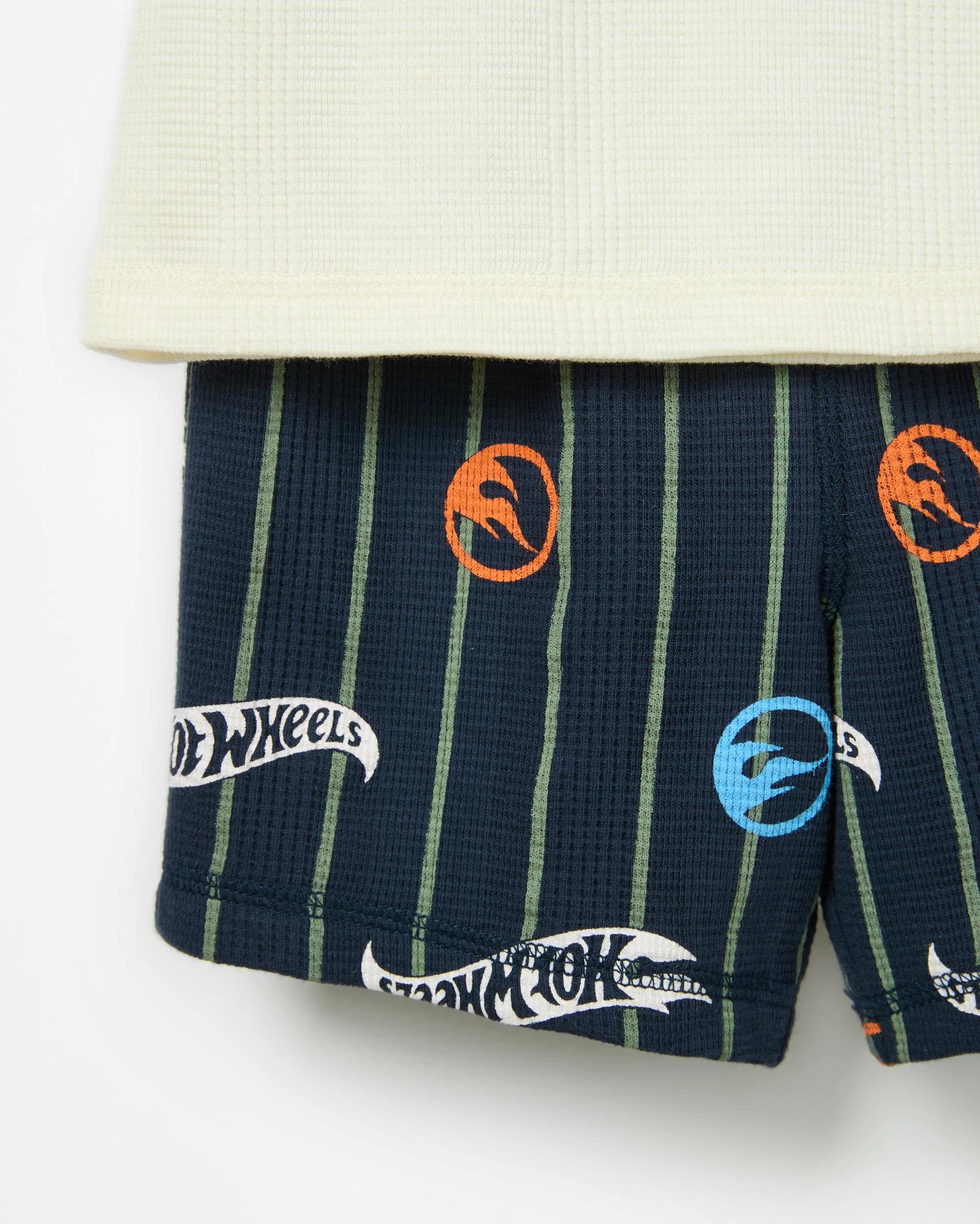 3 Hot Wheels Australian Cotton Younger Boys Short Sleeve Waffle Pyjama Set MULTI, 3 of 4