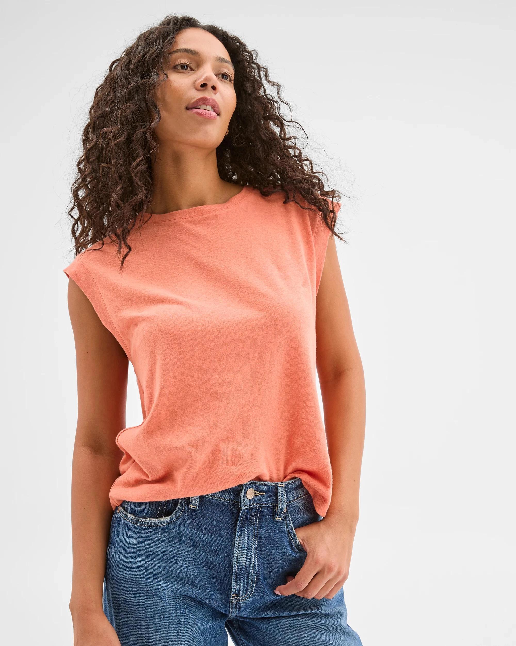 1 Target Woman European Linen Blend Muscle T-Shirt PAPAYA, 1 of 6