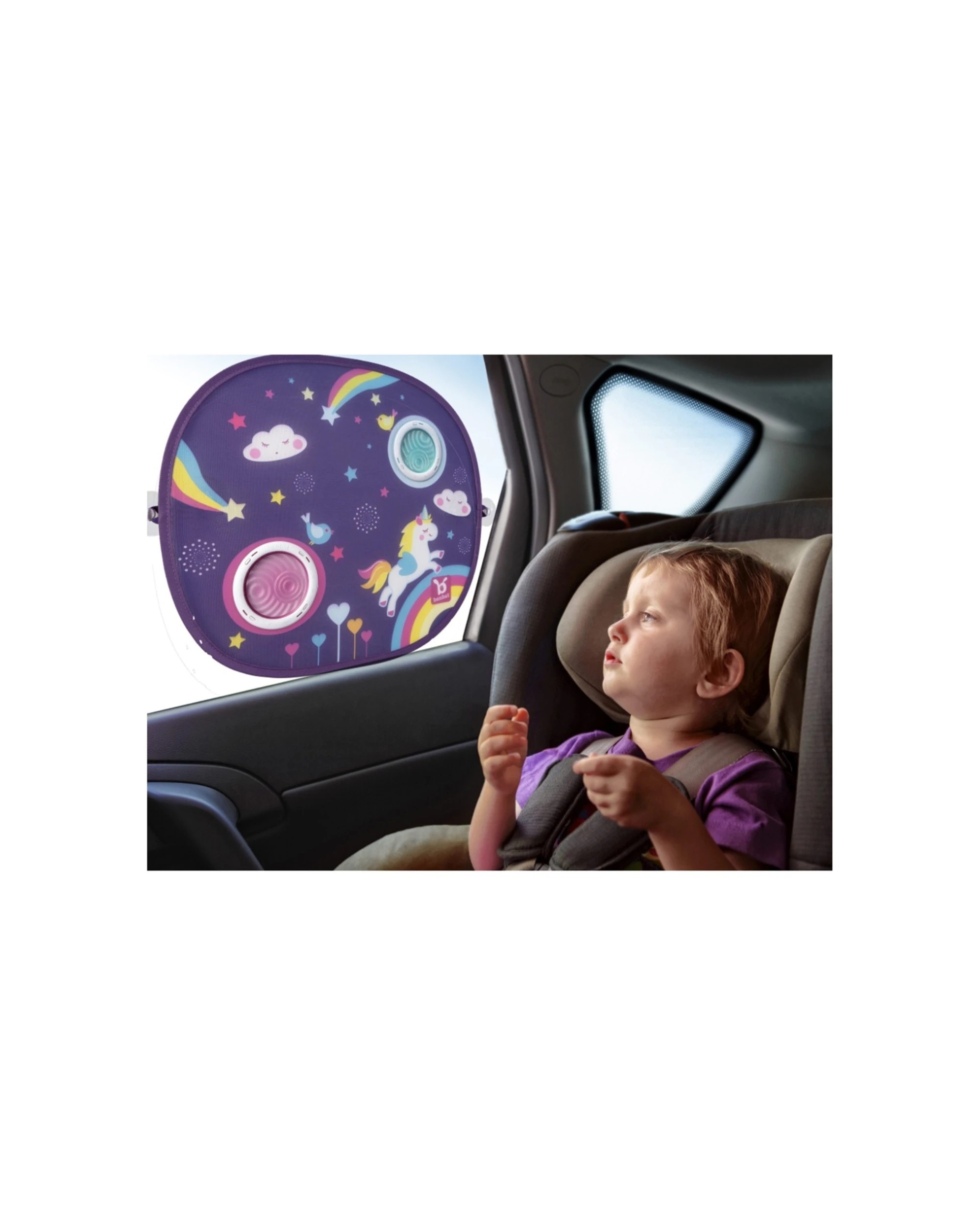 2 Benbat Kids Car Window Sunshade Round Mesh Glare Shield Unicorn Collection - Multi, 2 of 2