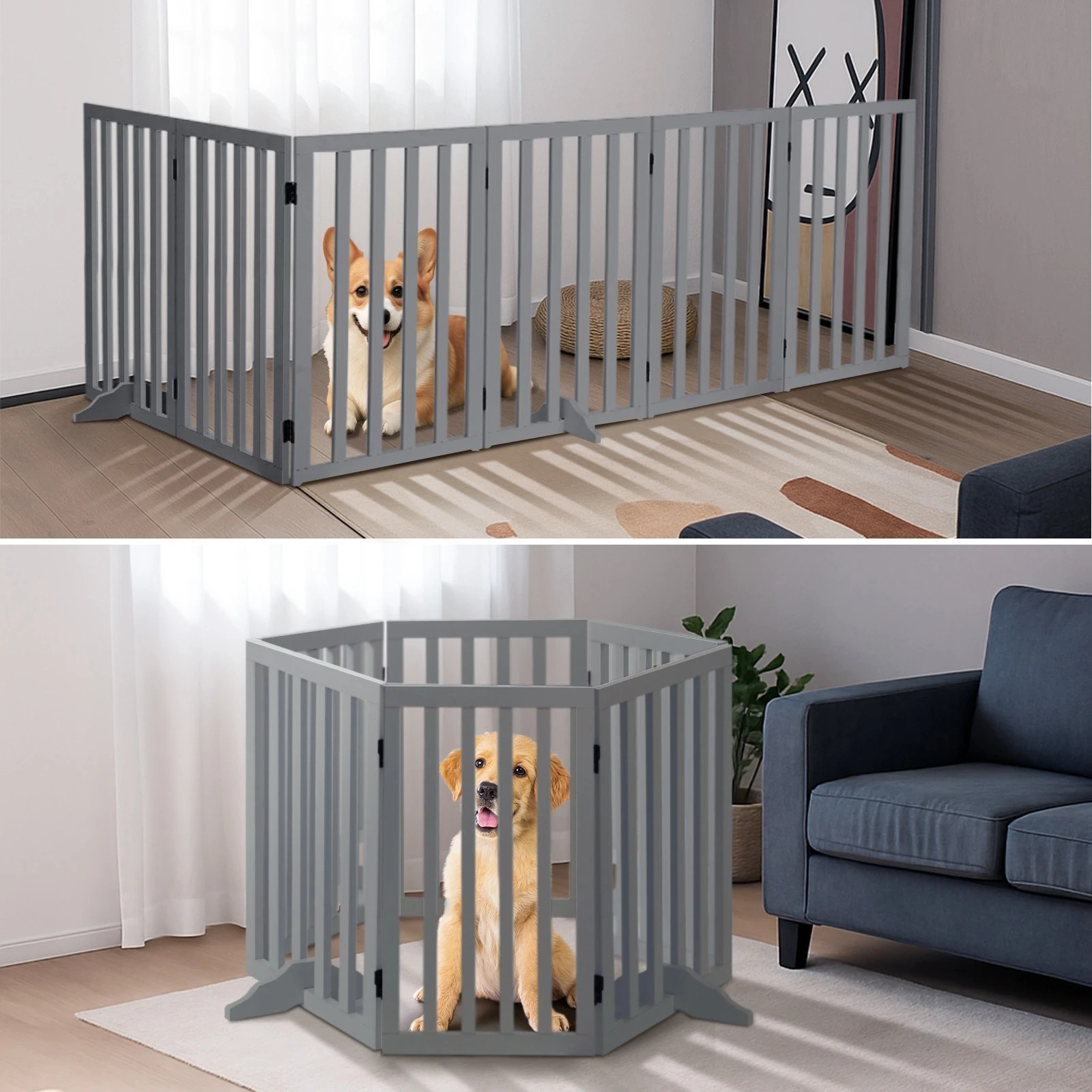 7 Alopet Wooden Pet Gate Dog Fence Grey Safety Stair Barrier Security Door 80cm - Grey, 7 of 10
