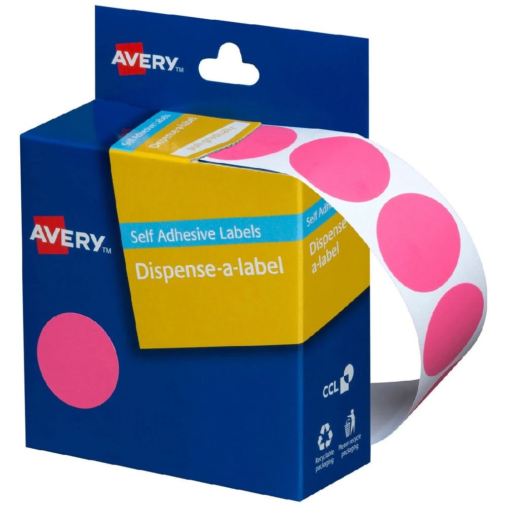 1 Avery Dispenser Labels Circle 24mm Pink 500 Pack, 1 of 3