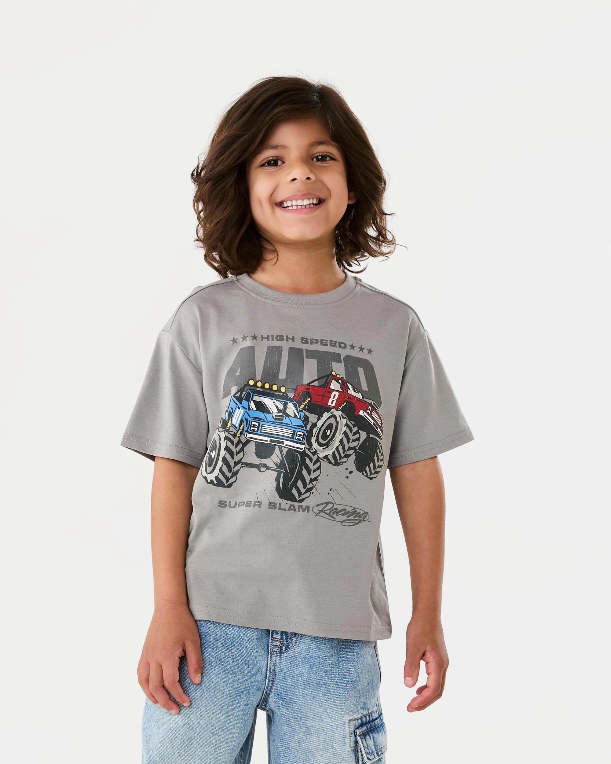 1 Chest Print T-shirt Gry Truck, 1 of 7