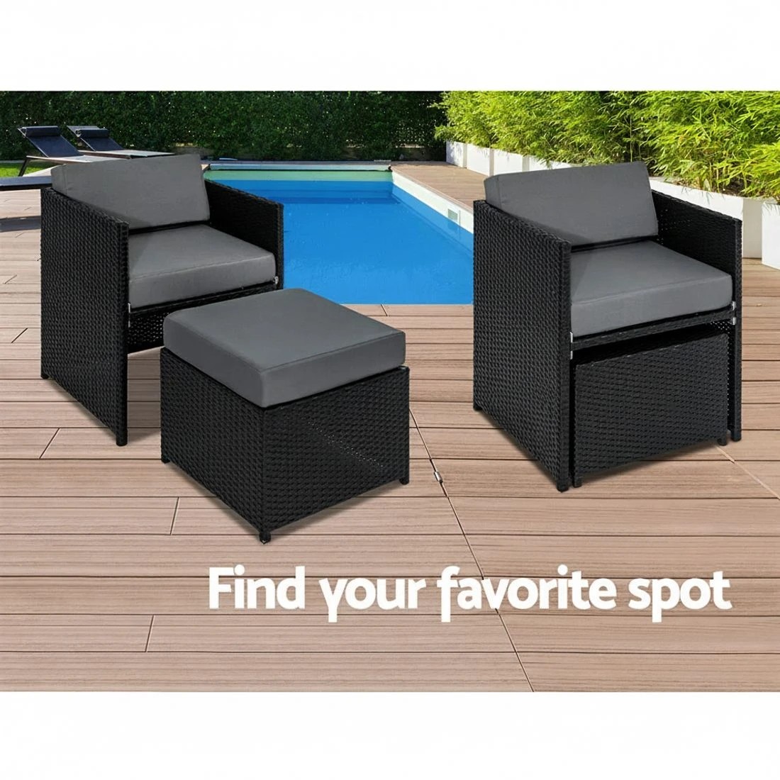 4 Gardeon Outdoor Dining Set 13 Piece Wicker Table Chairs Setting - Black, 4 of 8