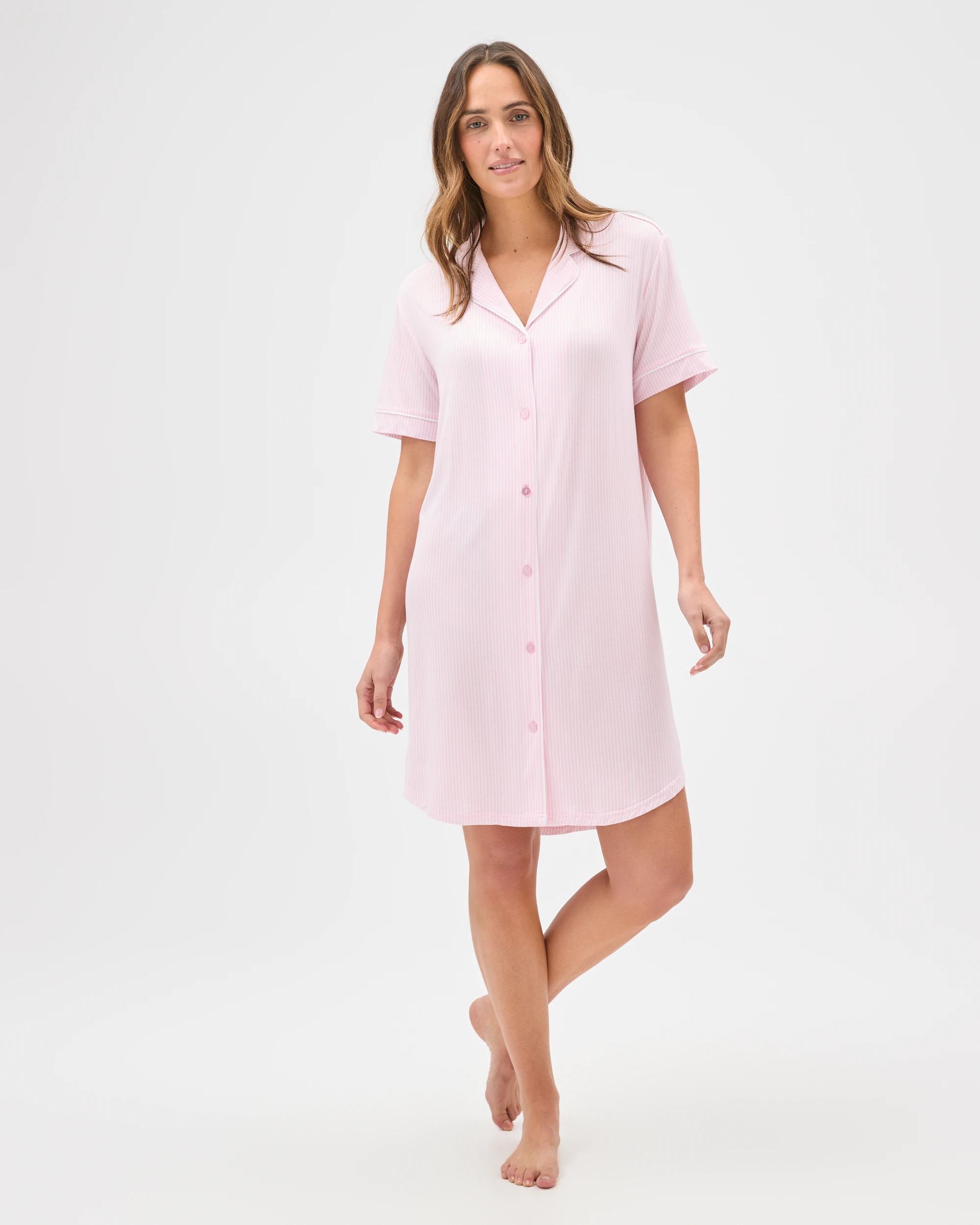1 Target Woman Bamboo Short Sleeve Nightshirt PINK STRIPE, 1 of 6