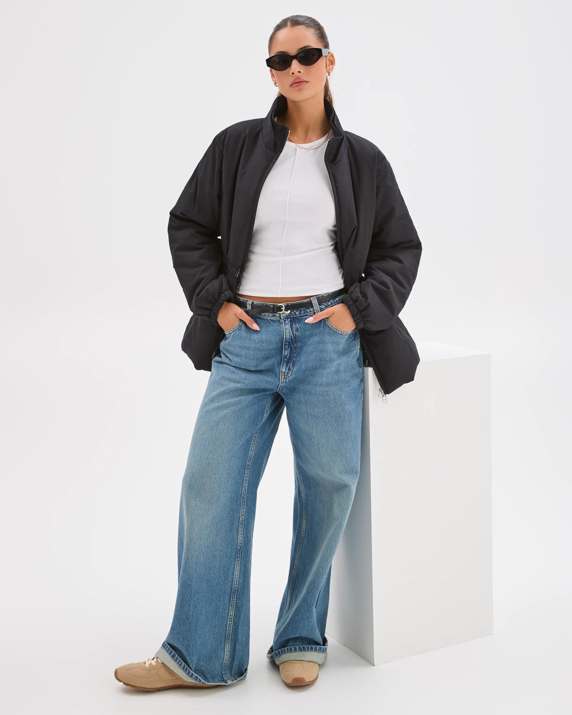 1 Lily Loves Australian Cotton Blend Cinched Puffer Jacket BLACK, 1 of 8