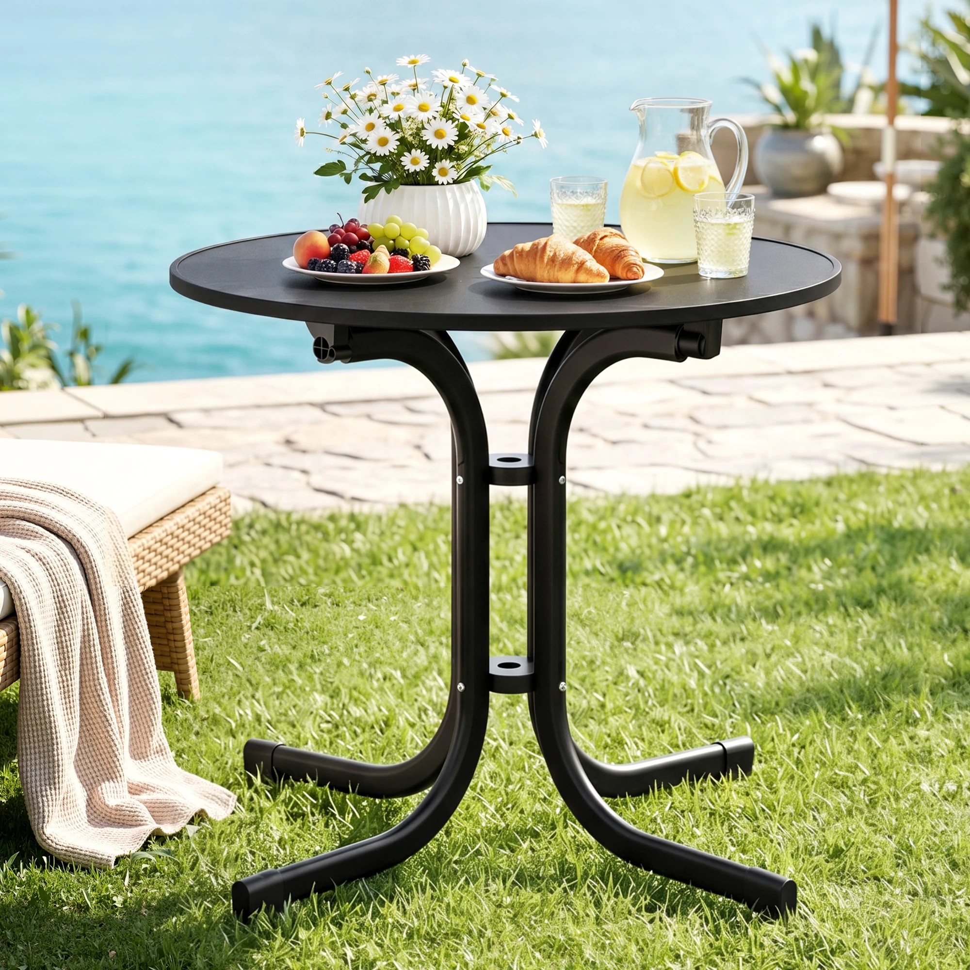 2 Gardeon Outdoor Side Table 80cm Folding Steel Round Bistro Desk Cafe Patio Furniture - Black, 2 of 8