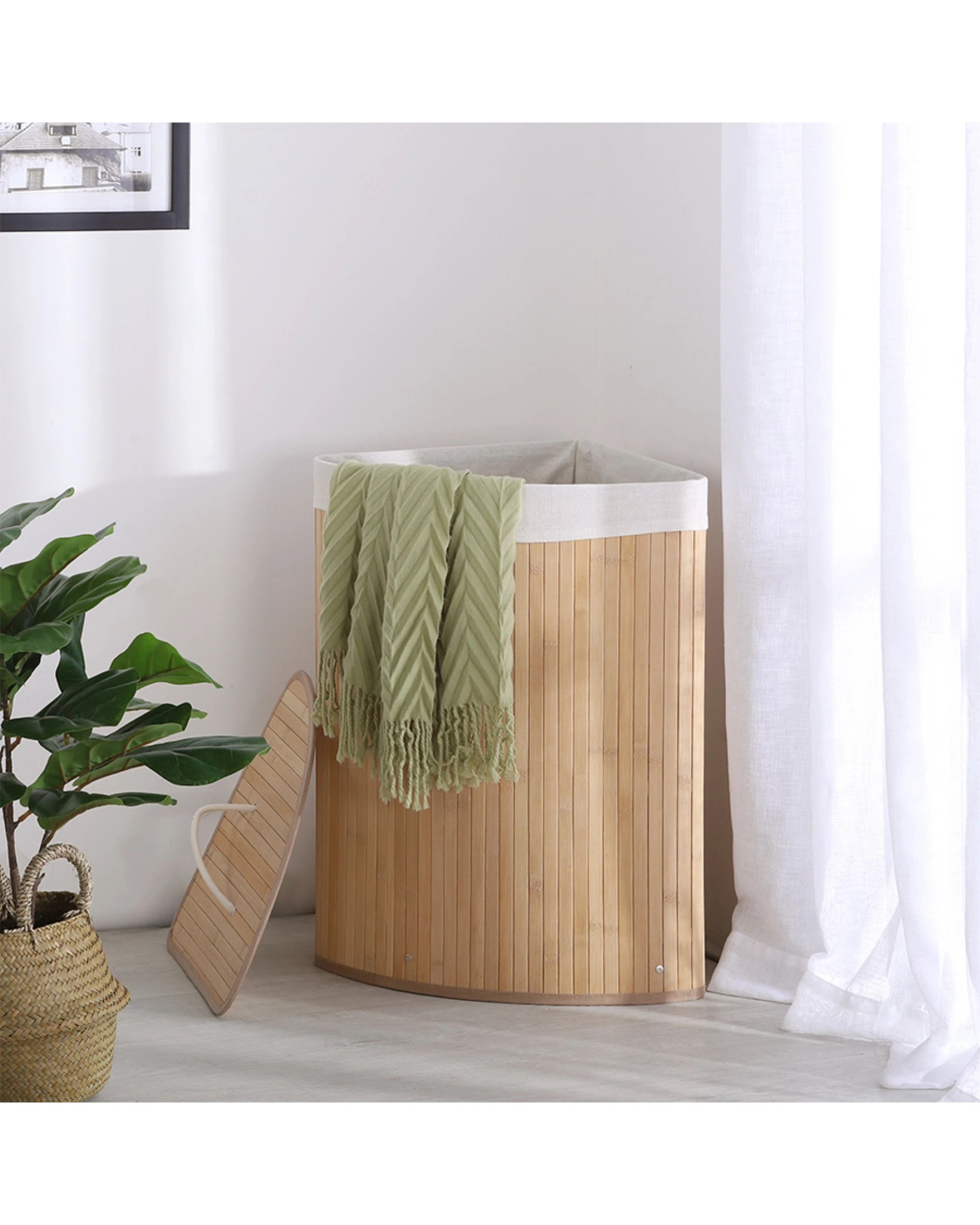 2 Sherwood Home Foldable Bamboo Corner Laundry Hamper - Natural, 2 of 8