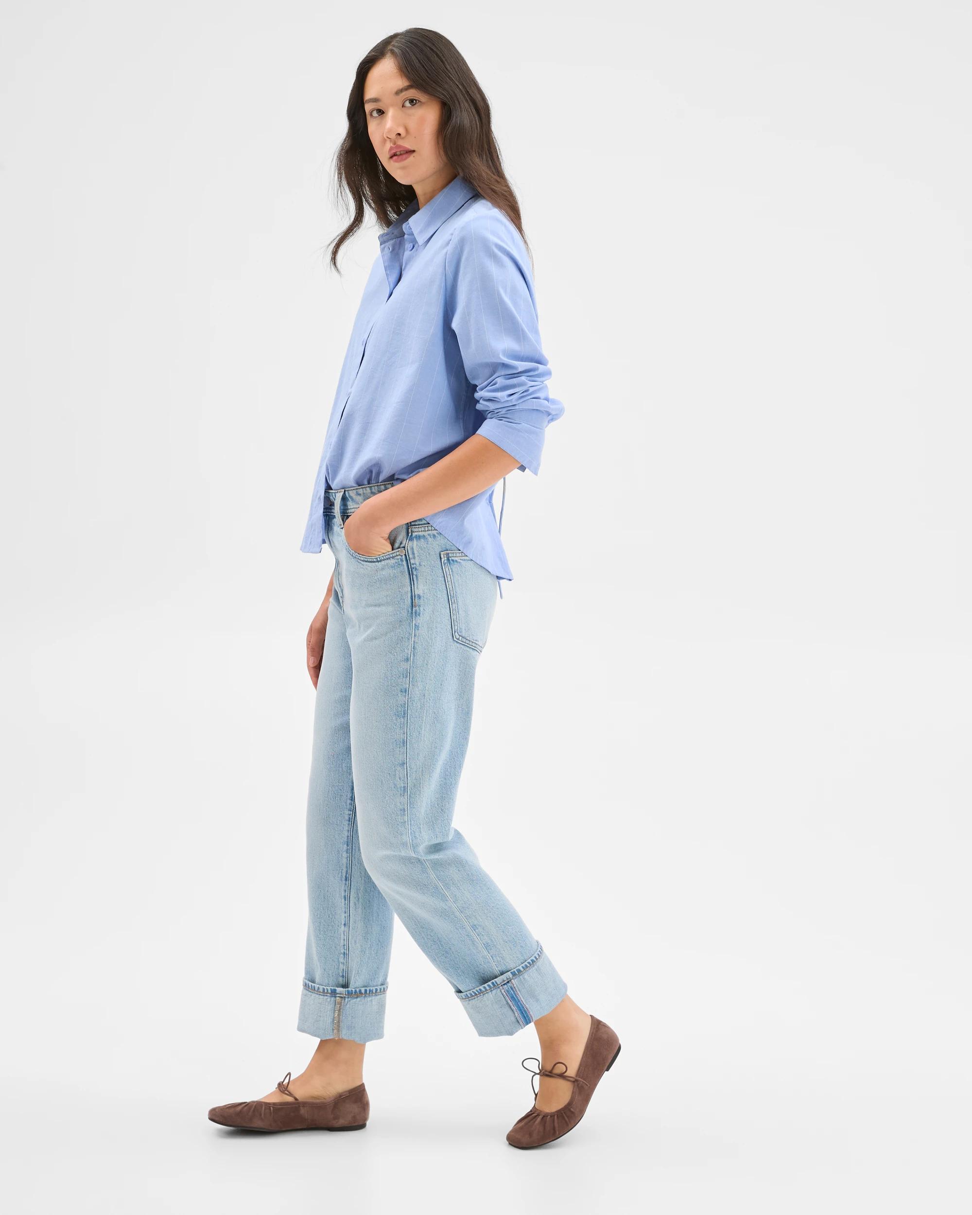 5 Target Denim Straight Leg 90's Turn Up Denim Jeans LIGHT VINTAGE WORN, 5 of 7