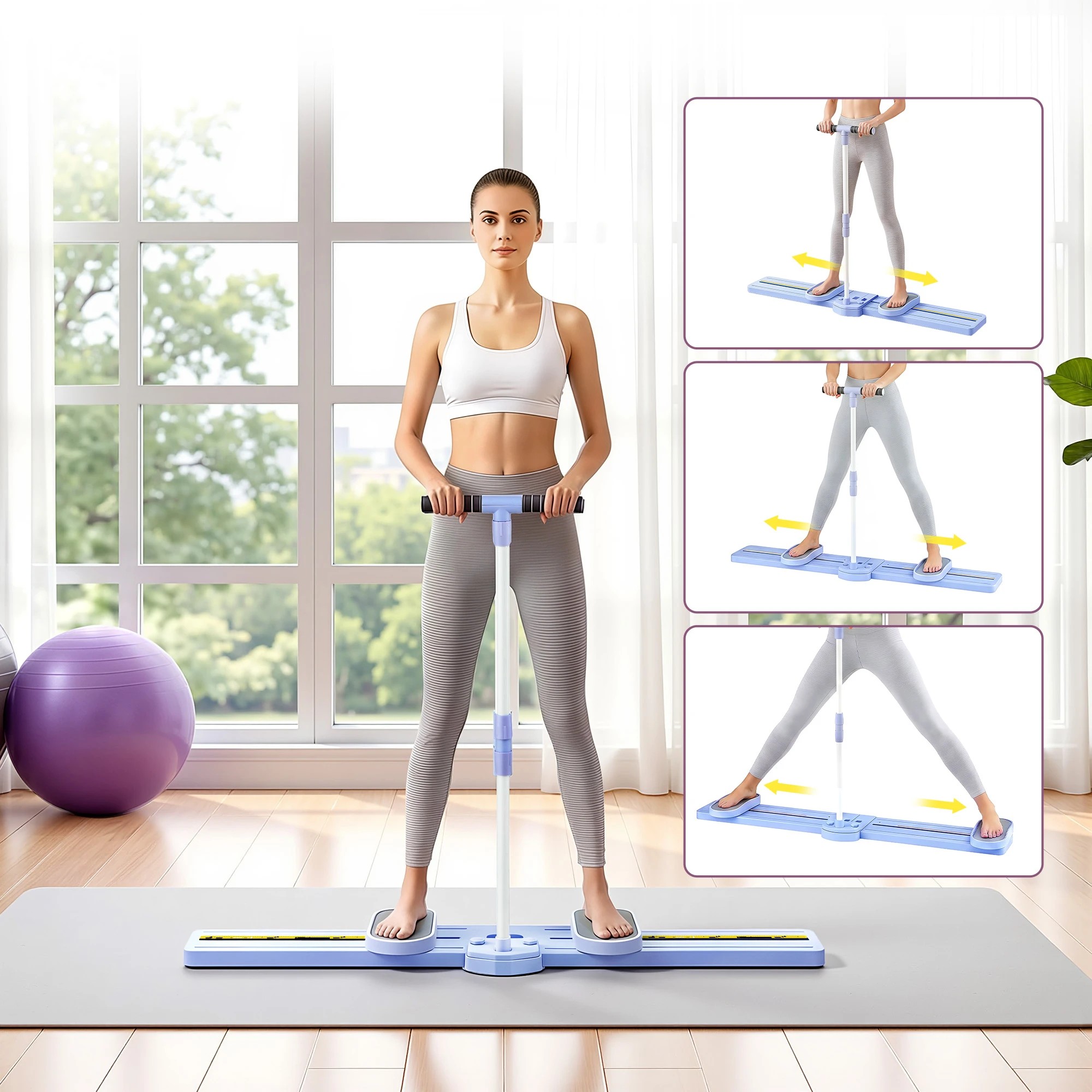 4 Everfit Thigh Hip Exerciser Home Skiing Machine Portable Foldable Ski Trainer for Indoor Cardio Fitness - Purple, 4 of 8