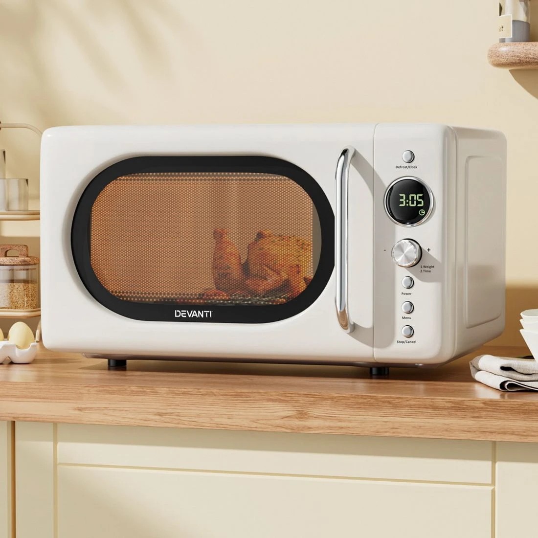 1 Devanti 20L Microwave Oven 700W Cream - White, 1 of 7