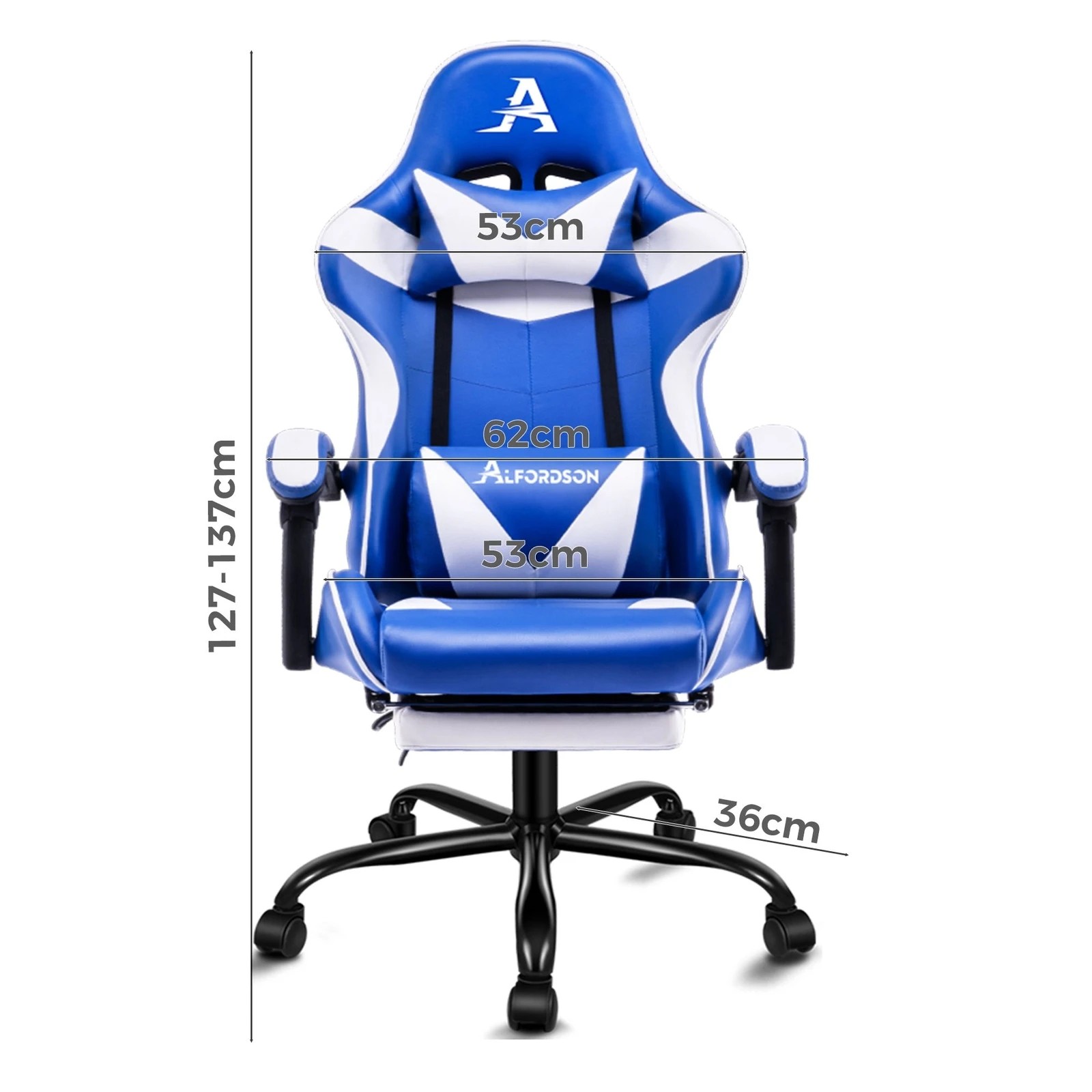 3 Alfordson Gaming Chair Office Executive Racing Footrest Seat Leather - Blue, 3 of 10