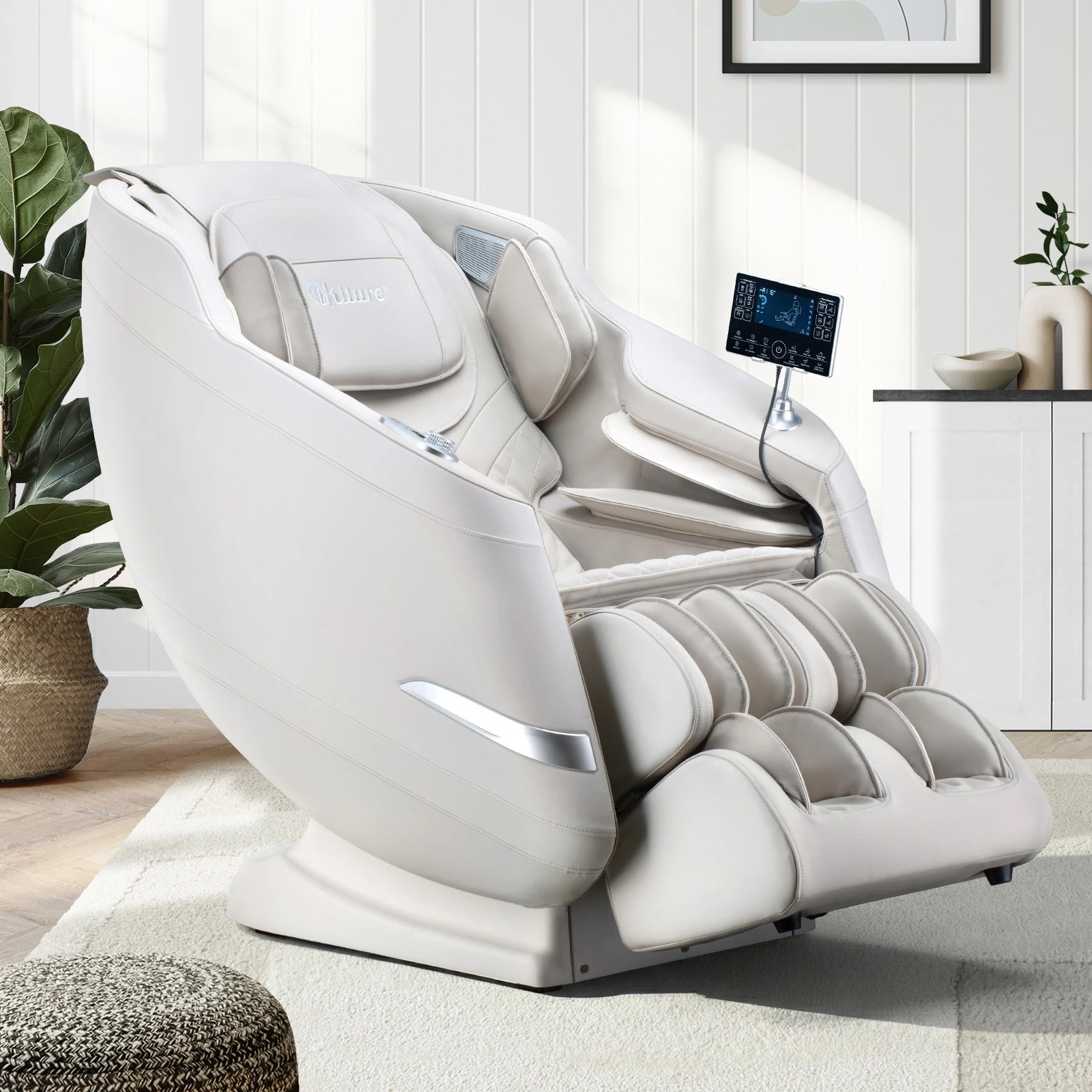 3 Oikiture 4D Massage Chair Electric Recliner SL Track Full Body Heated Chair - Beige, 3 of 4