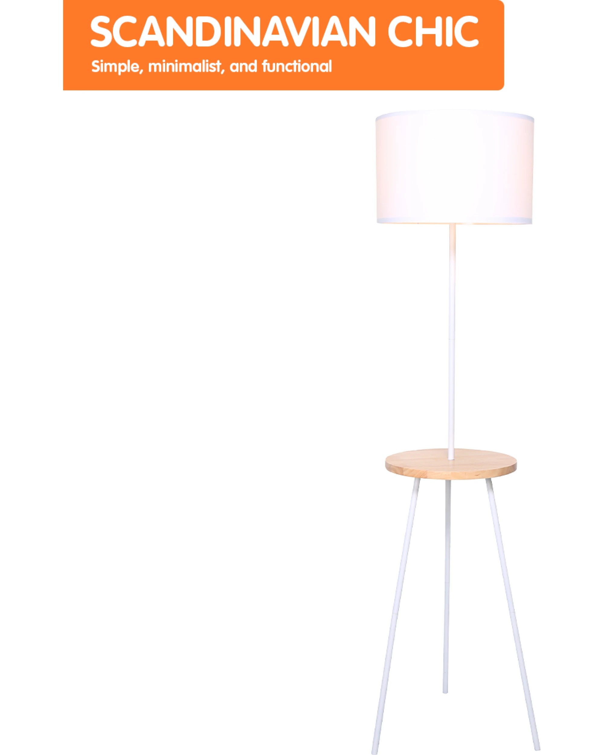 4 Sarantino Metal Tripod Floor Lamp Shade With Wooden Table Shelf, 4 of 6