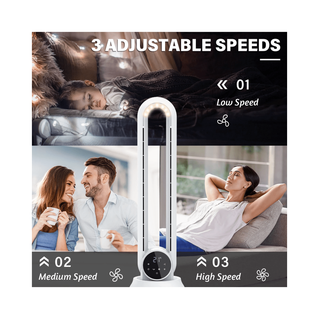 4 Advwin Bladeless Fan, 2.5l Evaporative Air Cooler With 3 Speeds, Remote Control, Night Light, Electric Purifying Fan, 4 of 5