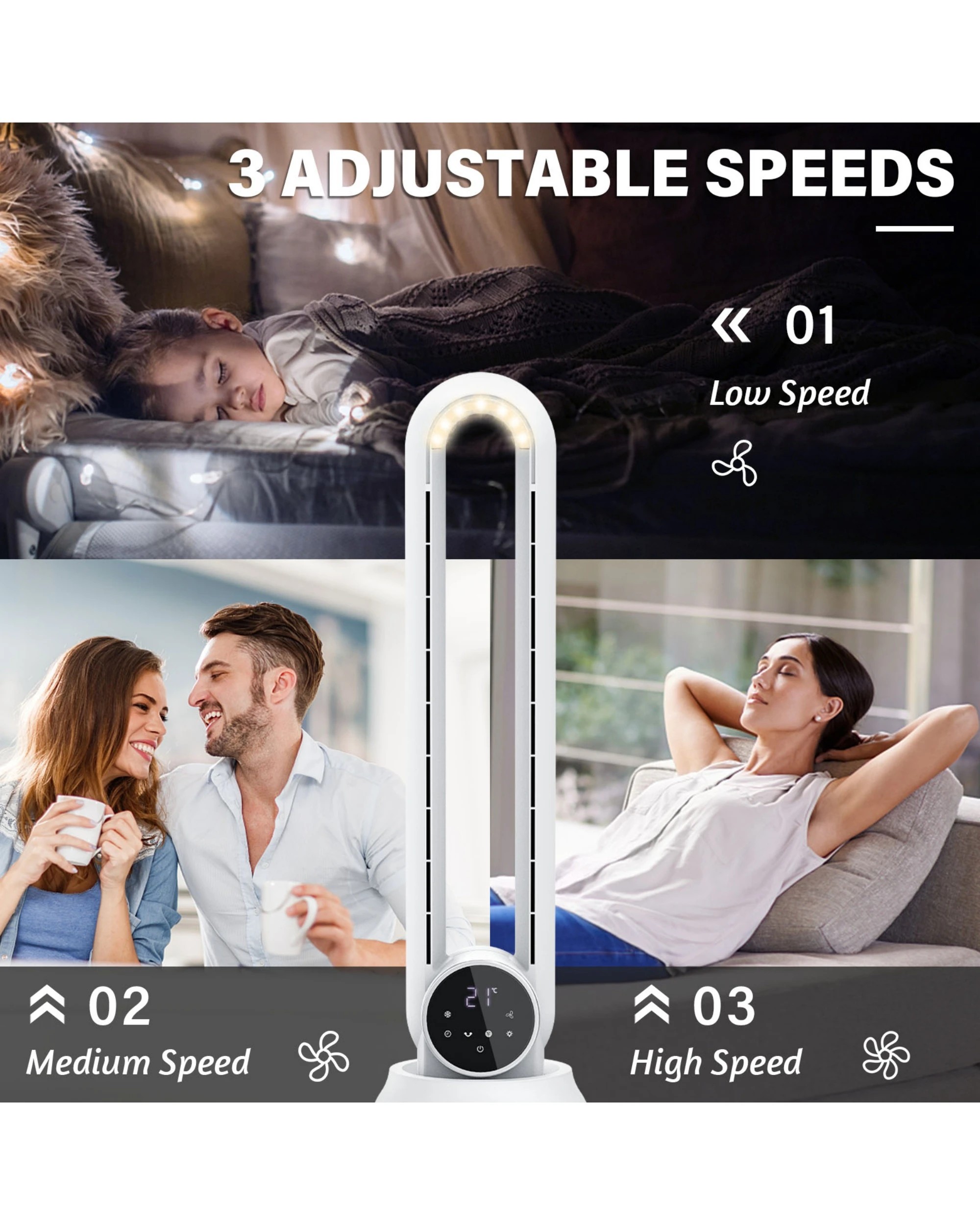 6 Advwin Bladeless Fan, 2.5l Evaporative Air Cooler With 3 Speeds, Remote Control, Night Light, Electric Purifying Fan, 6 of 7