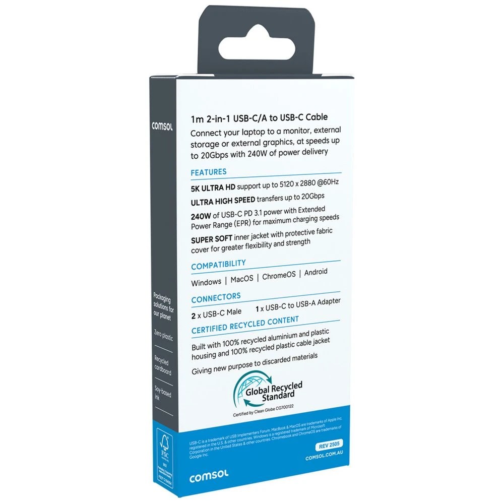 3 Comsol 2-in-1 4K USB-C/A to USB-C Cable 1m, 3 of 4