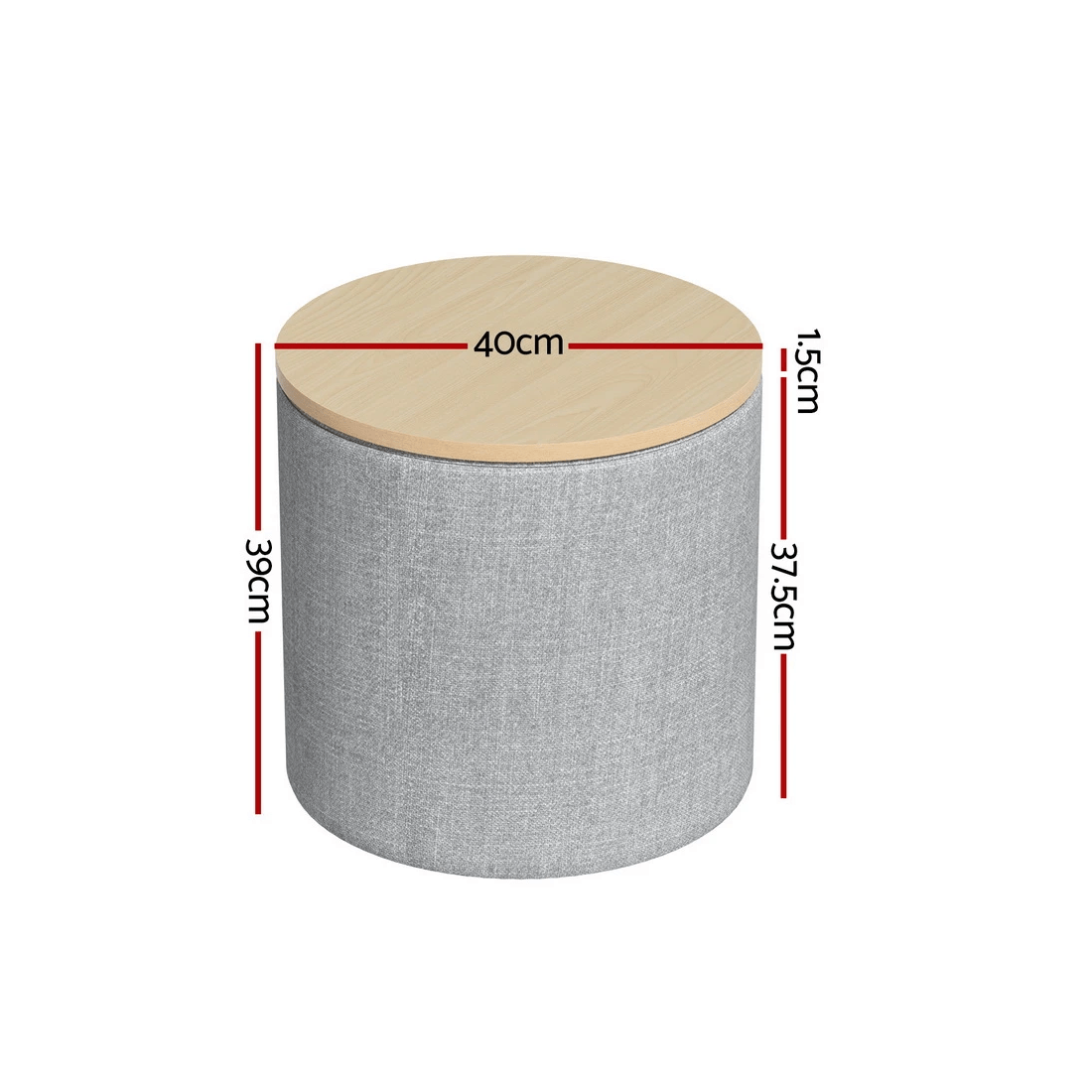 2 Artiss Storage Ottoman Blanket Box 40cm Linen Round - Multi, 2 of 6