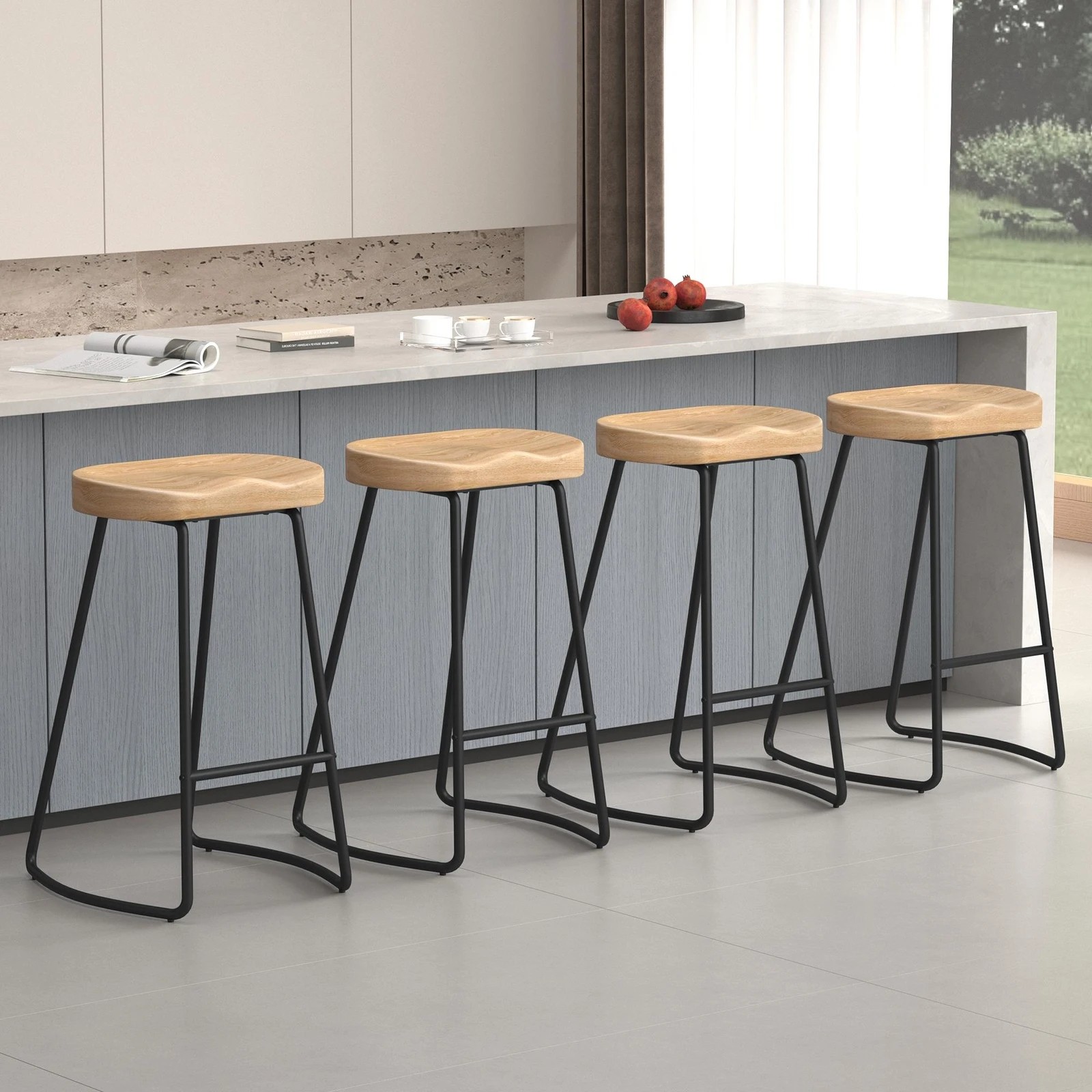 2 Alfordson 4x Bar Stools 75cm Tractor Kitchen Wooden Vintage Chair - Natural, 2 of 10