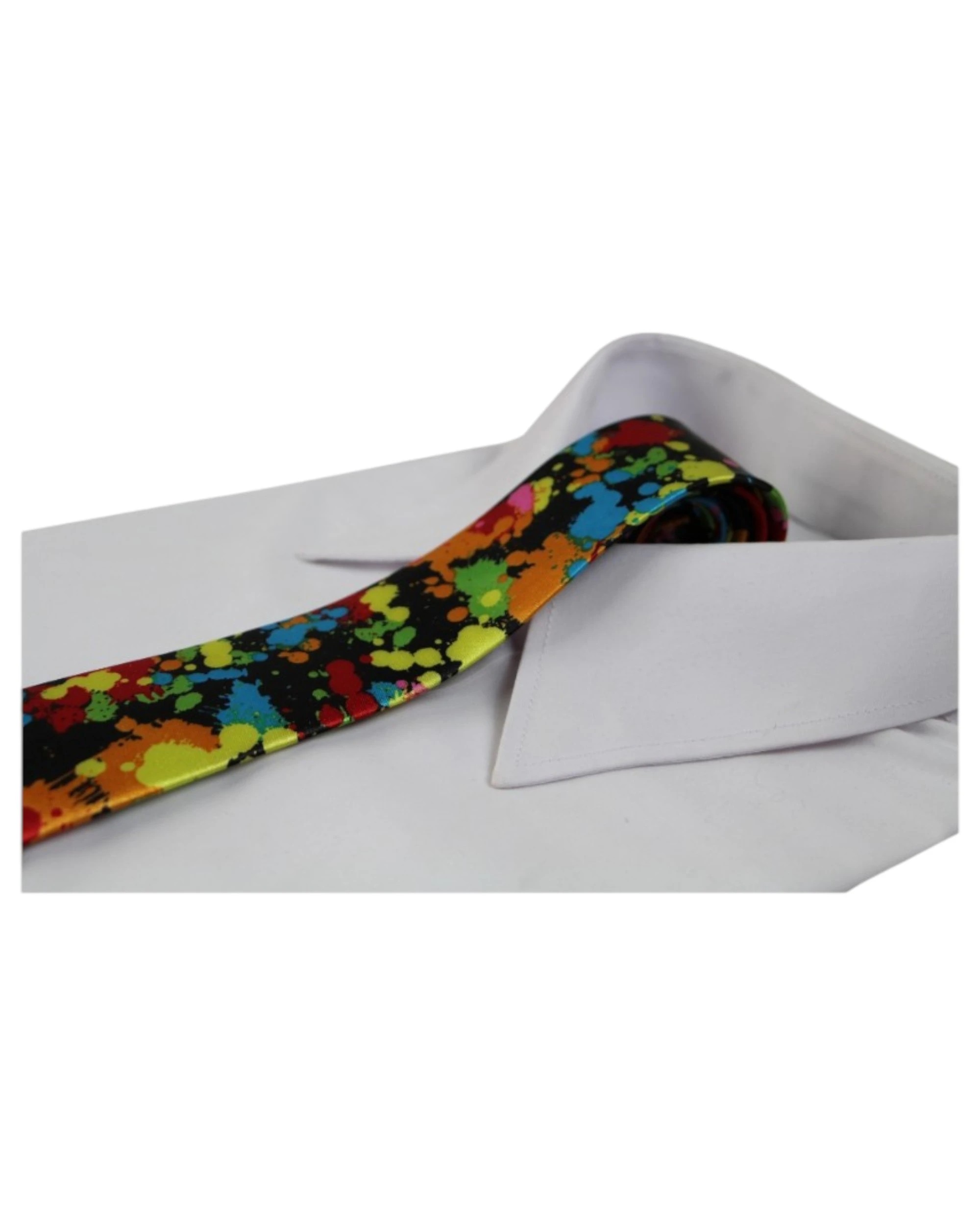 1 Zasel Mens Multicoloured Splash Lgbt Pride 5cm Skinny Neck Tie, 1 of 2