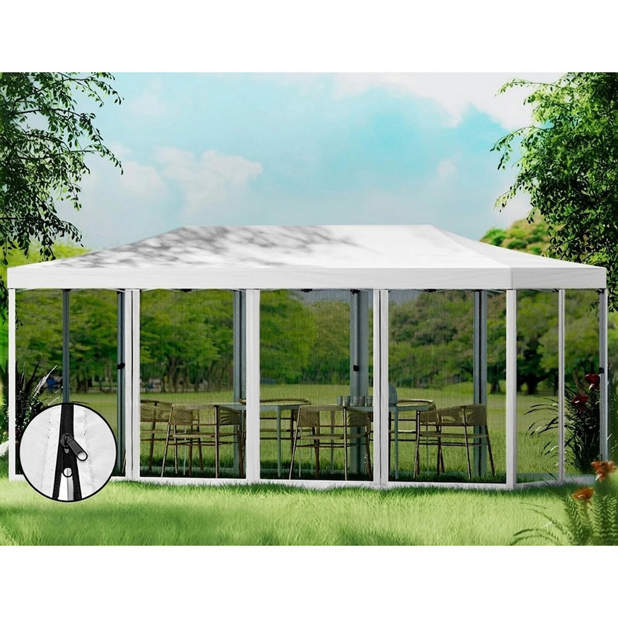 7 Instahut Gazebo Pop Up Marquee  Wedding Party Outdoor Camping Mesh Wall - White, 7 of 7