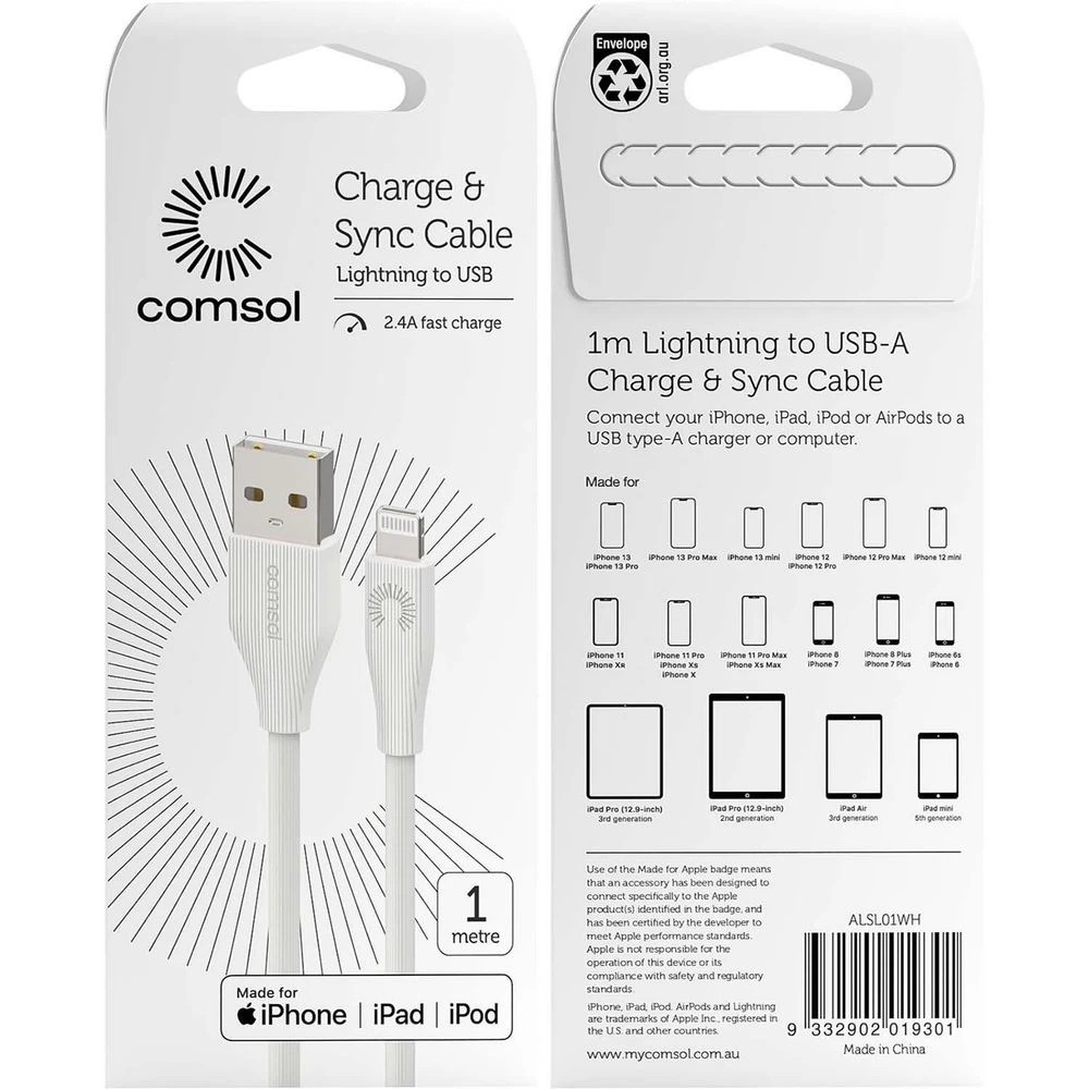 6 Comsol Lightning to USB-A MFi Cable 1m White, 6 of 6