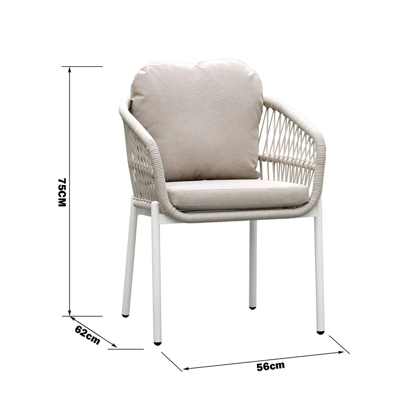 6 Moda Living Bali White Aluminium Outdoor Dining Chairs with Arms - Beige Rope and Cushion (Set of 4) - White, 6 of 10