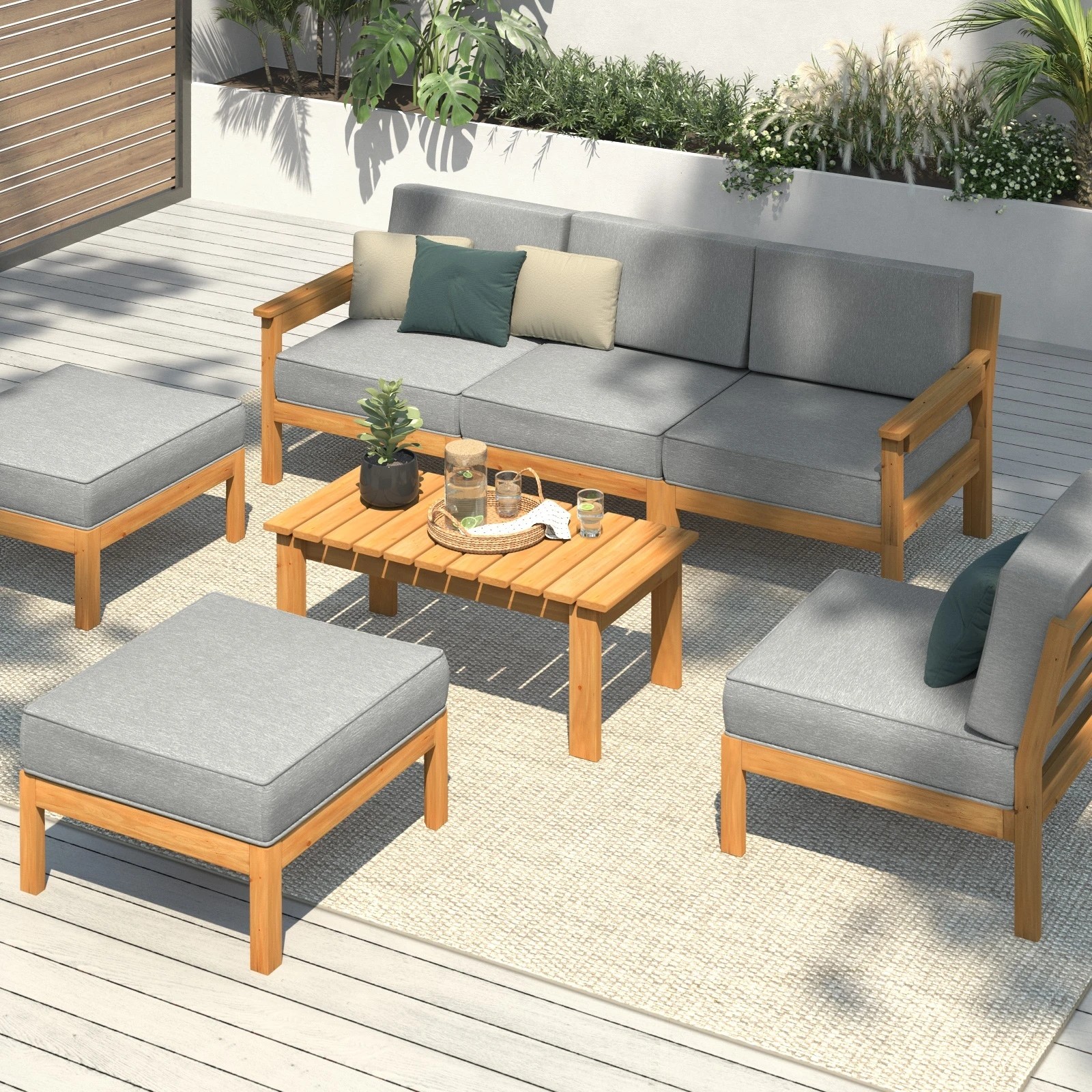 3 Livsip 6 Piece Outdoor Lounge Wooden Sofa Set - Multi, 3 of 7