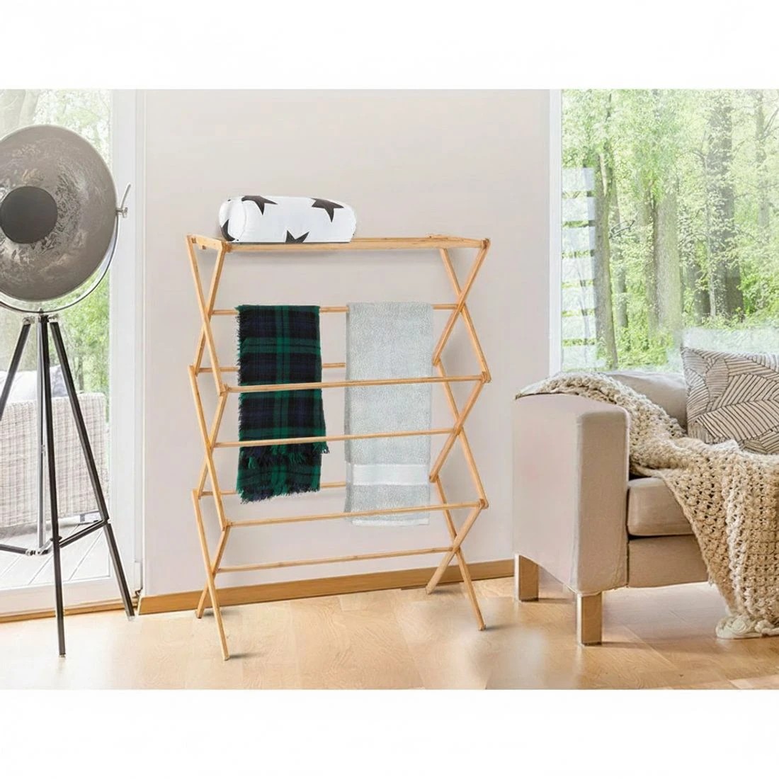 4 Artiss Clothes Airer Coat Rack Foldable Hanger Dryer - Natural, 4 of 6