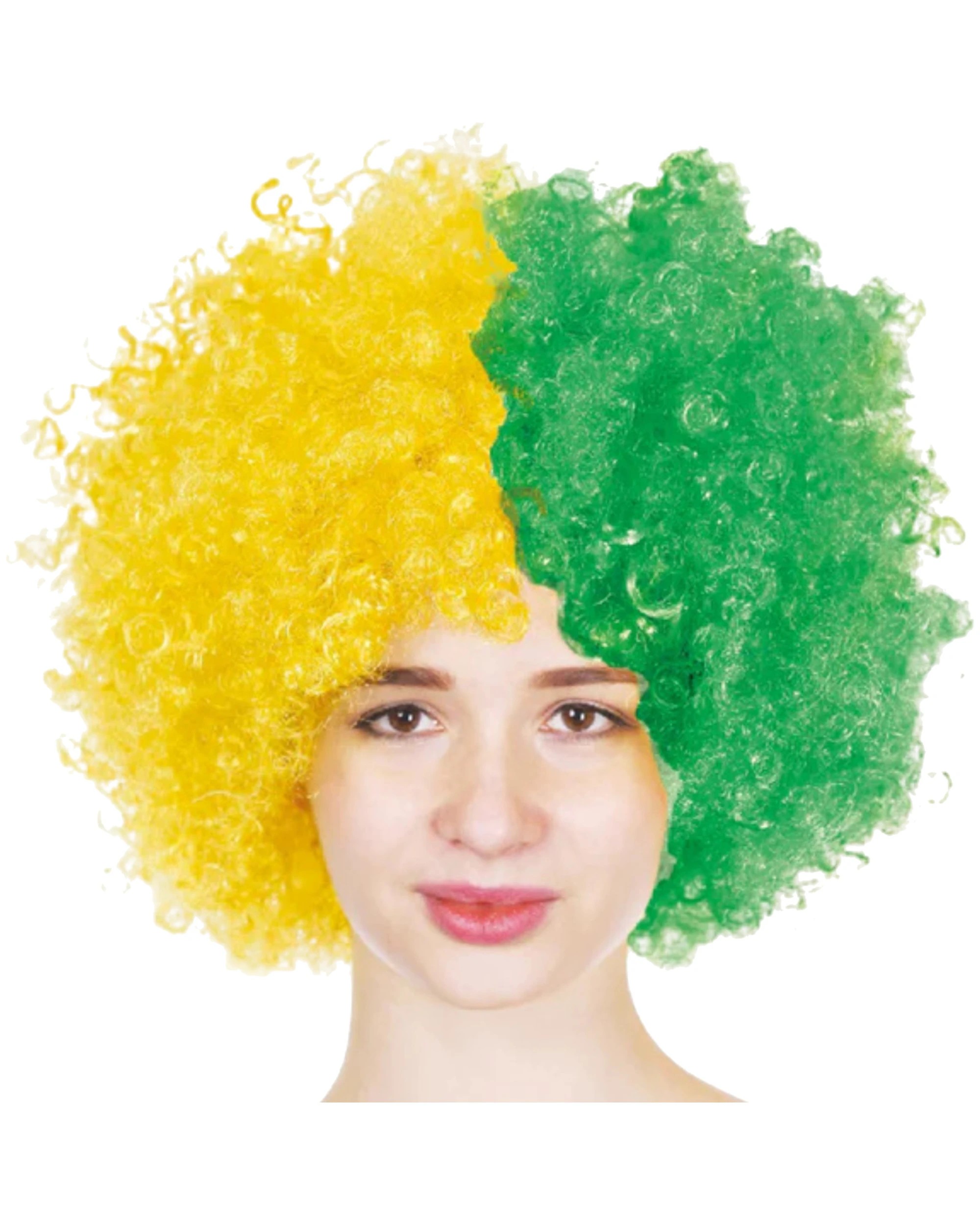 1 Partyrama Aussie Two Colour Afro Wig - One Size - Green, 1 of 2